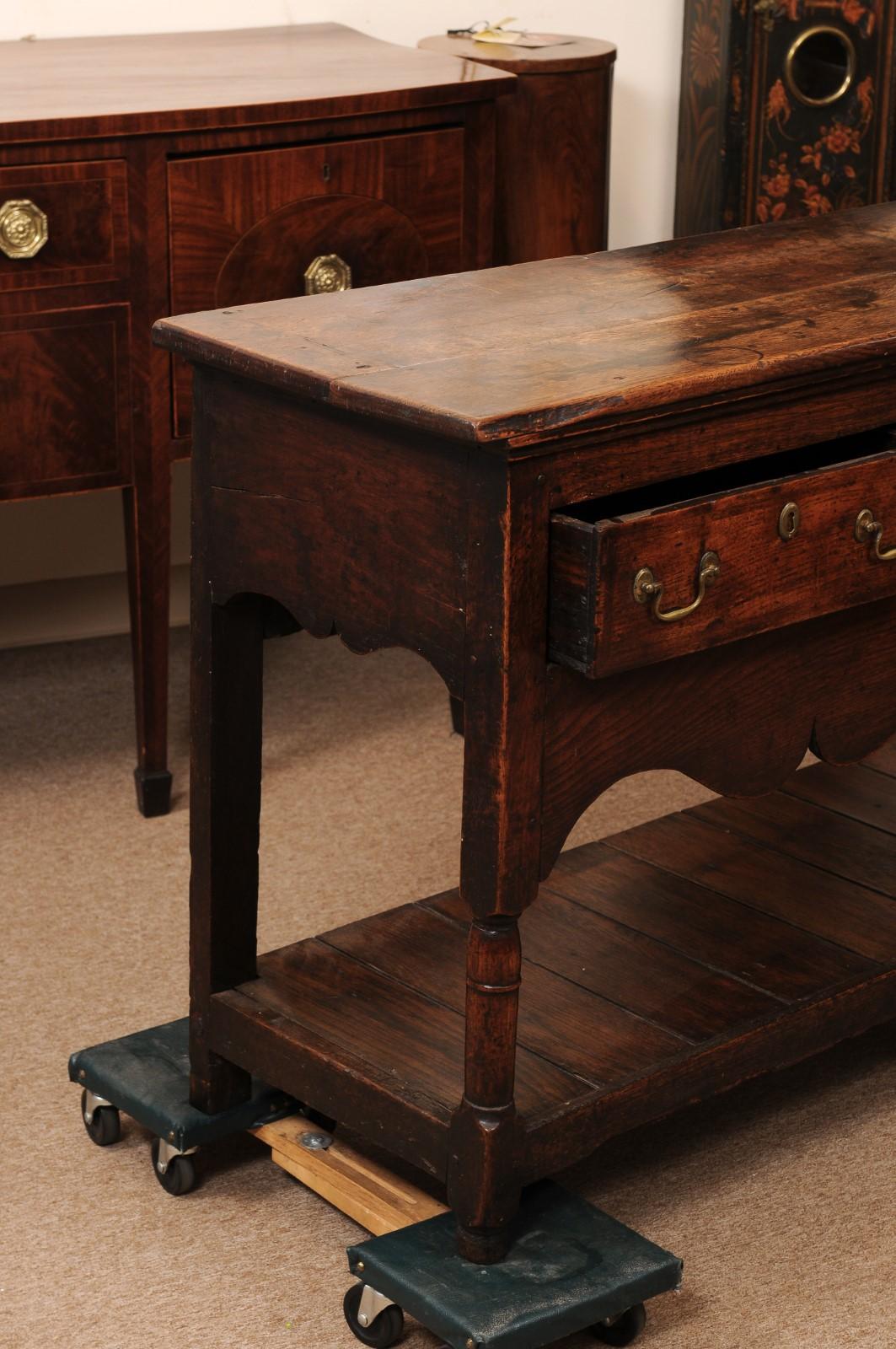 18th Century and Earlier 18th Century English Long Dresser Base / Server in Oak with 3 Drawers For Sale