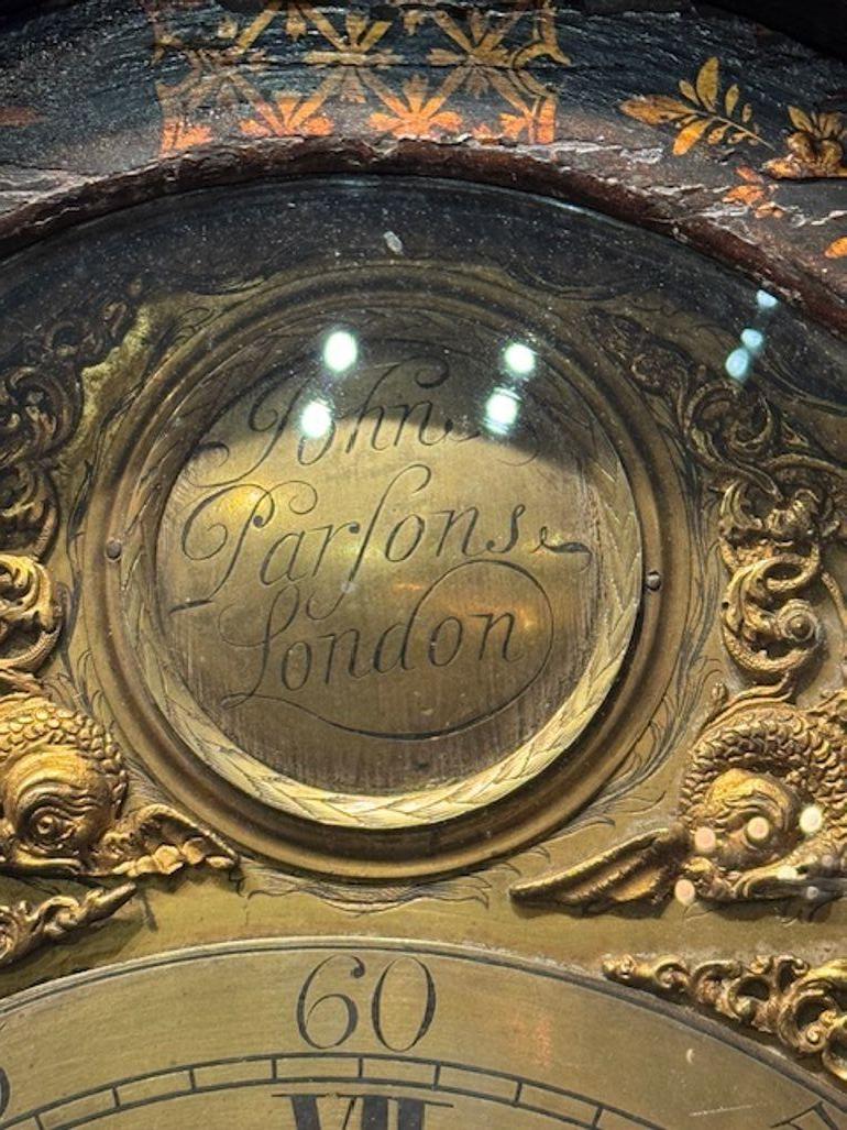 18th Century and Earlier 18th Century English Longcase Clock with Brass Face Plate by John Parsons For Sale