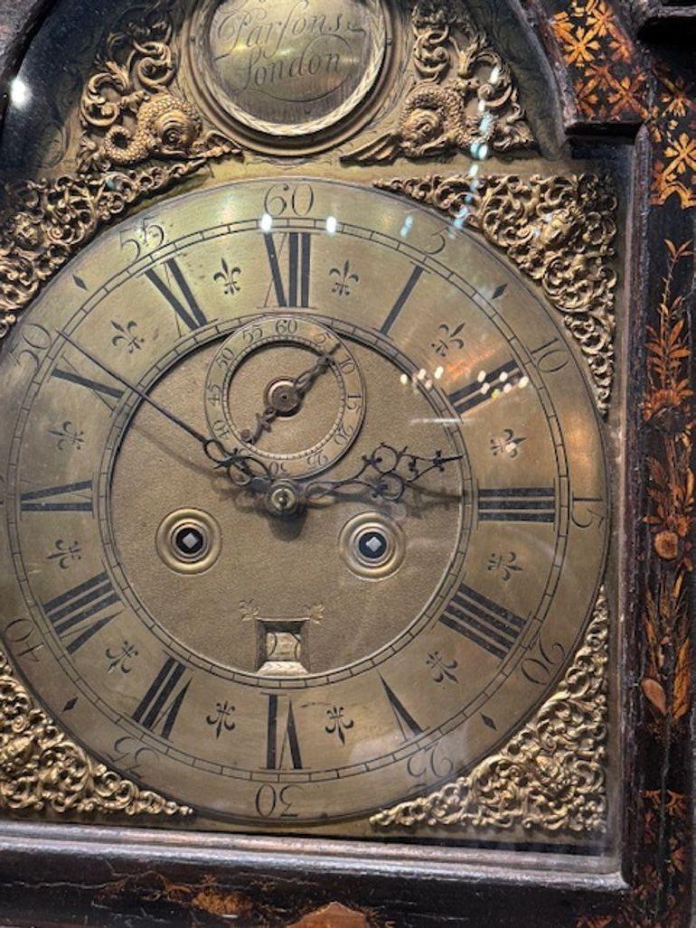 Wood 18th Century English Longcase Clock with Brass Face Plate by John Parsons For Sale