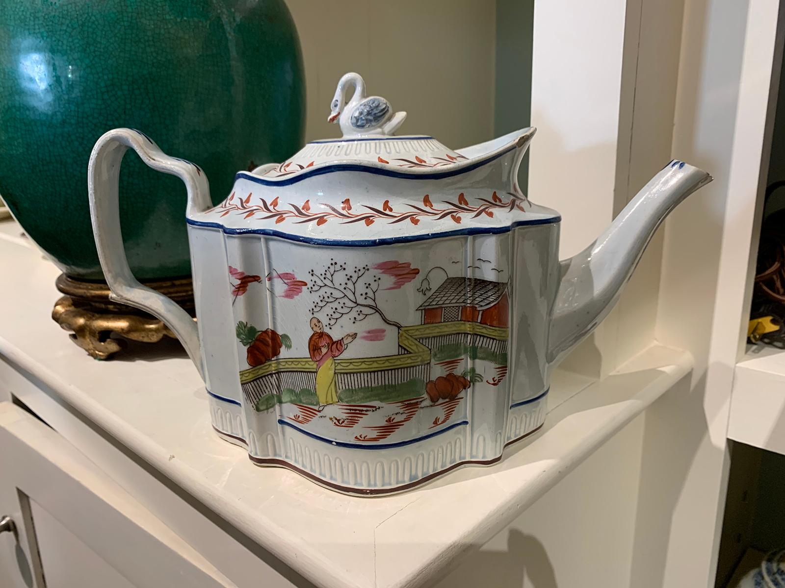 18th century English Lowestoft chinoiserie porcelain teapot.