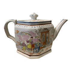 Antique 18th Century English Lowestoft Chinoiserie Porcelain Teapot