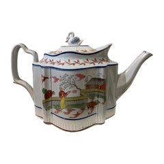 Théière en porcelaine Lowestoft Chinoiserie du 18ème siècle
