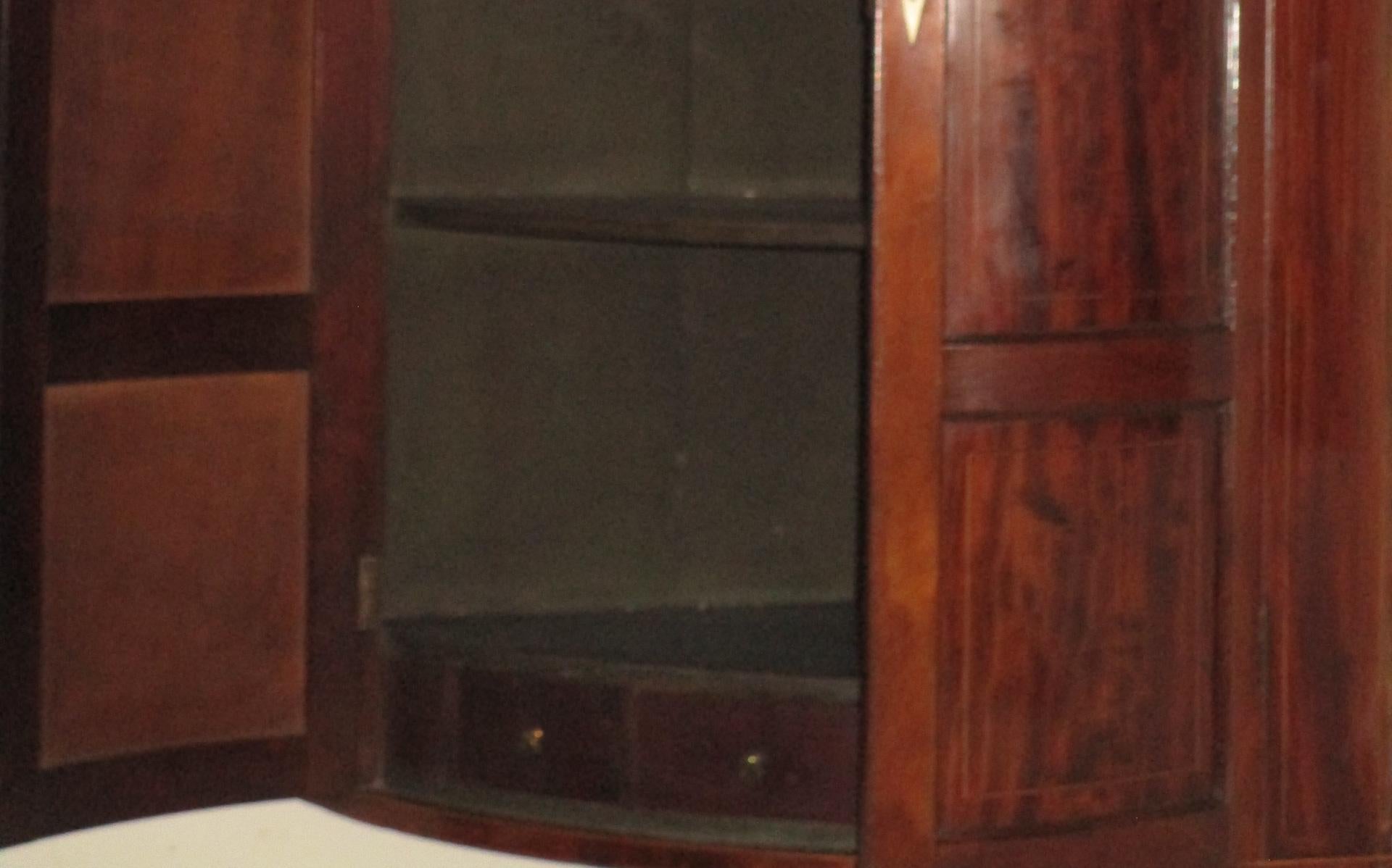 Regency 18th Century English Mahogany Bowfront Hanging Corner Cupboard For Sale