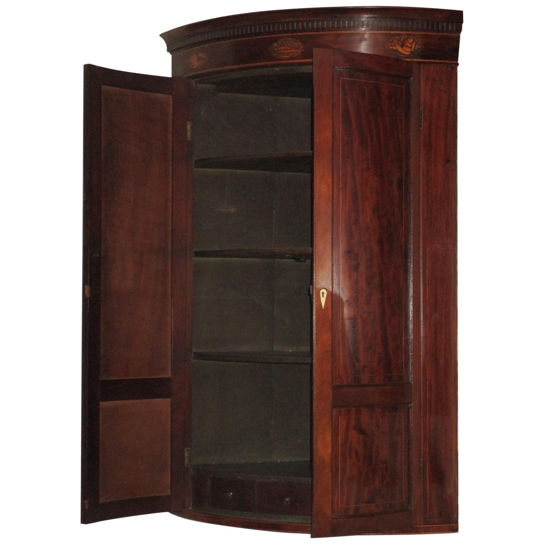 18th Century English Mahogany Bowfront Hanging Corner Cupboard For Sale