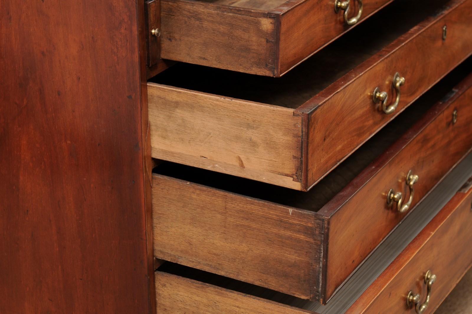 18th Century English Mahogany Bureau Bookcase with Ogee Feet & 13 Pane Sashwork For Sale 10
