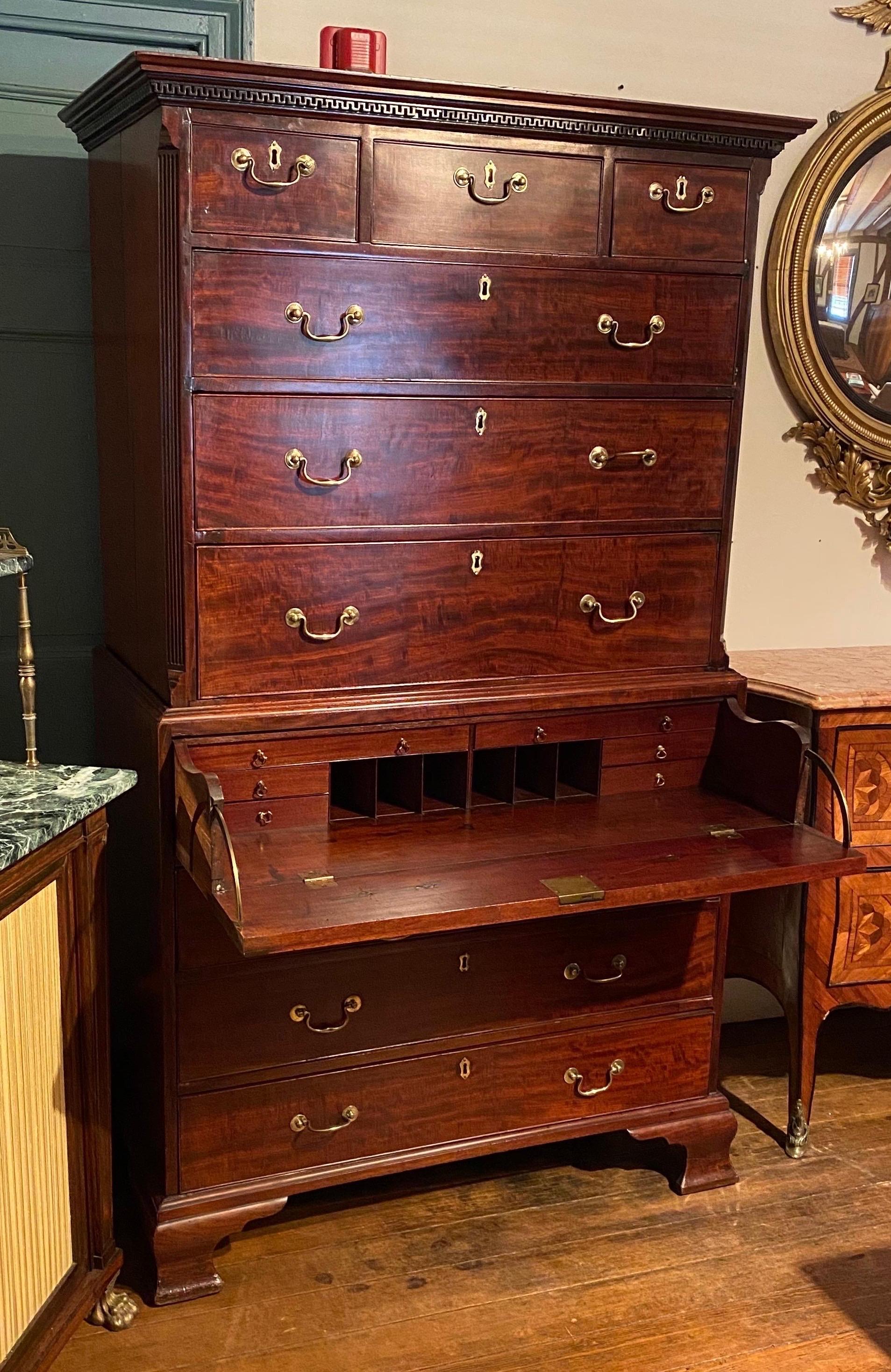 18th Century English Mahogany Chest on Chest with Secretary Desk In Good Condition In Charleston, SC