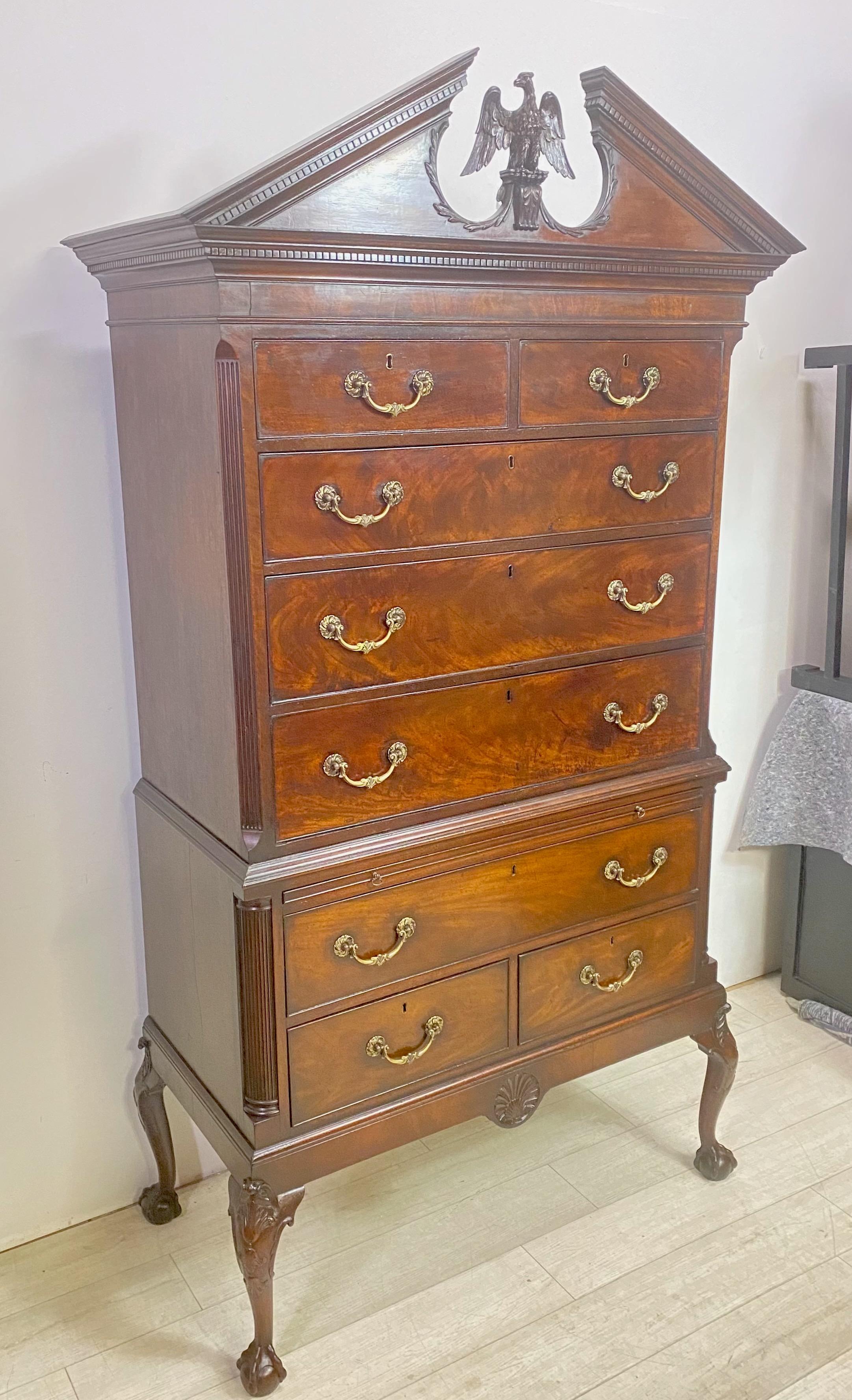 Veneer 18th Century English Mahogany Chippendale Style Chest on Chest For Sale