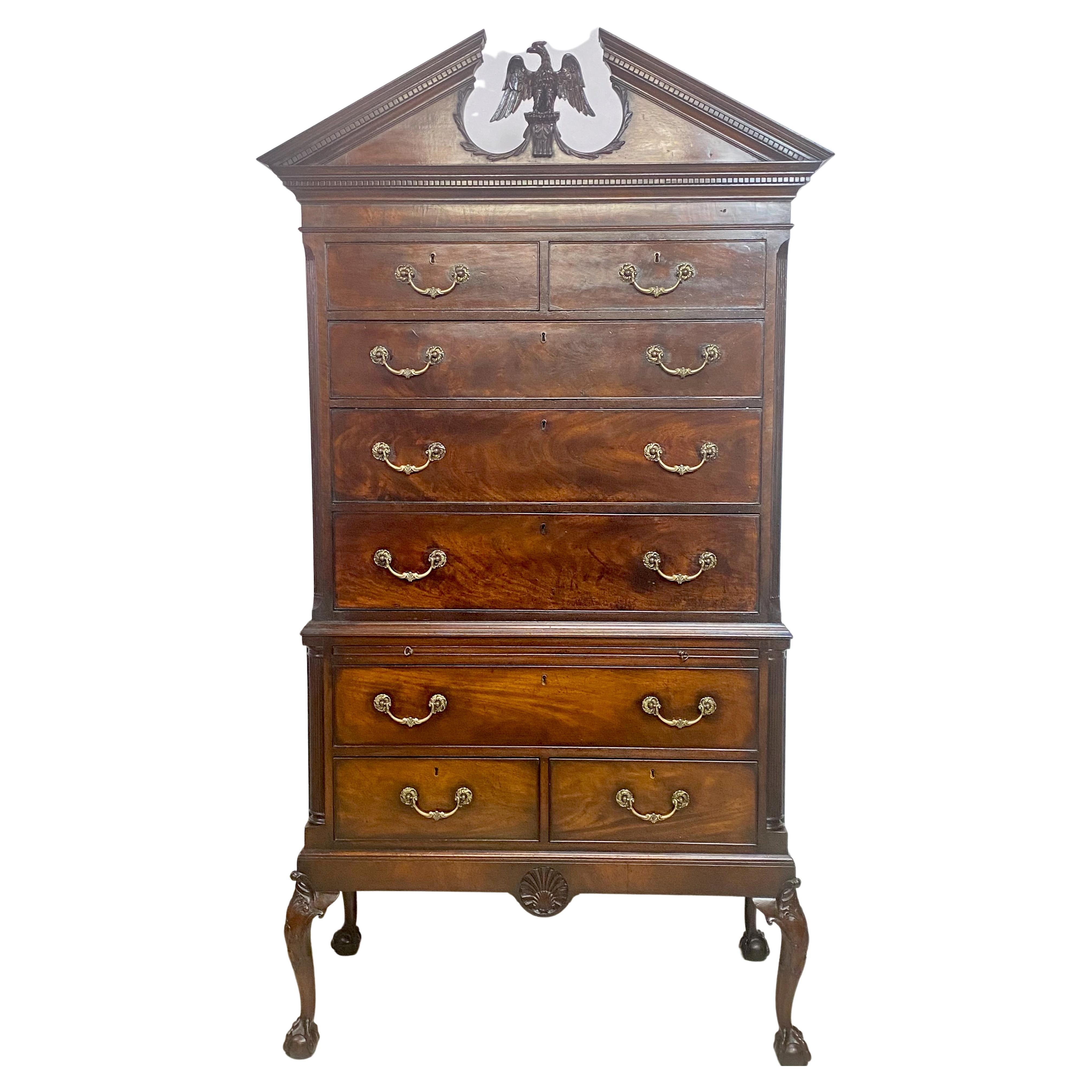 18th Century English Mahogany Chippendale Style Chest on Chest For Sale