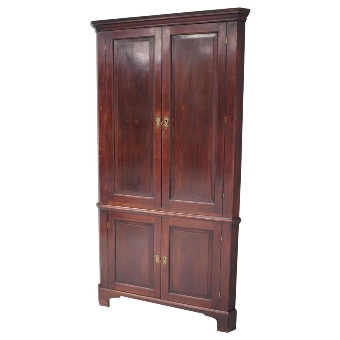 18th Century English Mahogany Corner Cupboard For Sale