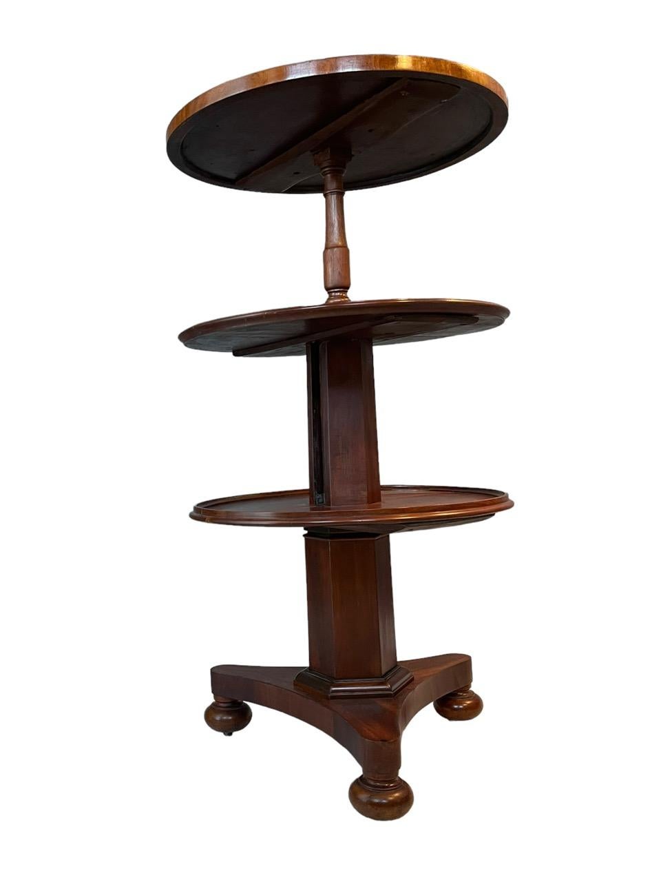Table de dumbwaiter ronde extensible à trois niveaux en acajou du XVIIIe siècle anglais en vente 5