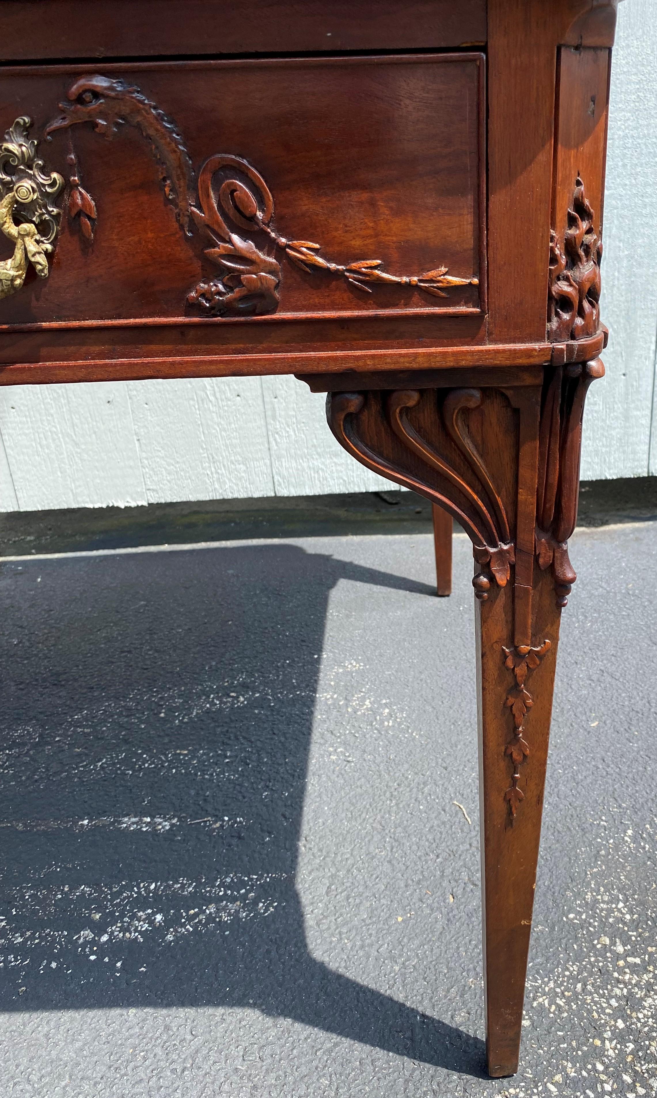 18th Century English Mahogany Leather Top Partners Desk with Carved Birds For Sale 8