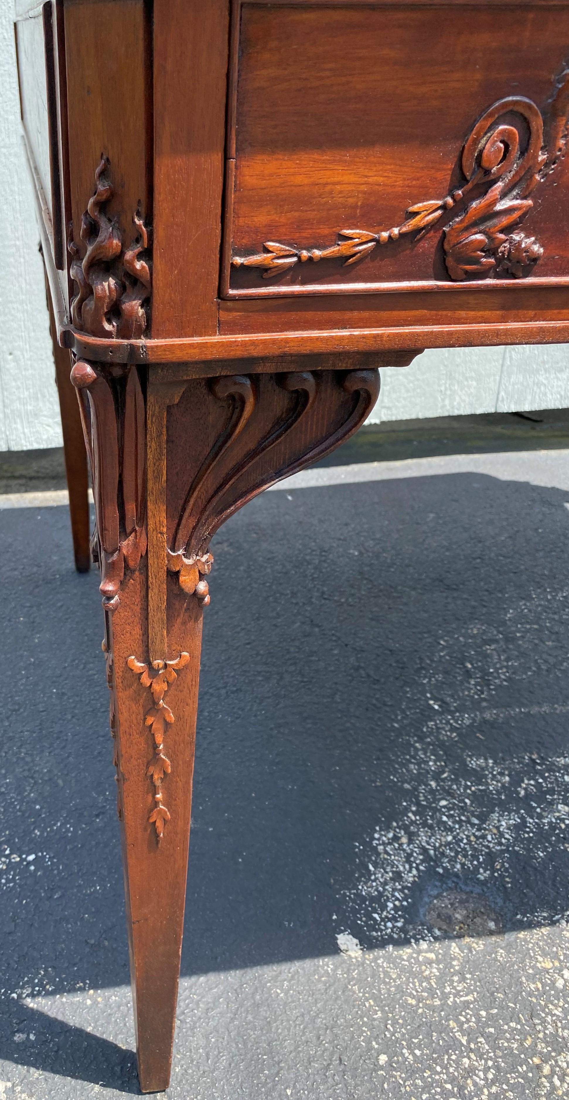 18th Century English Mahogany Leather Top Partners Desk with Carved Birds For Sale 9