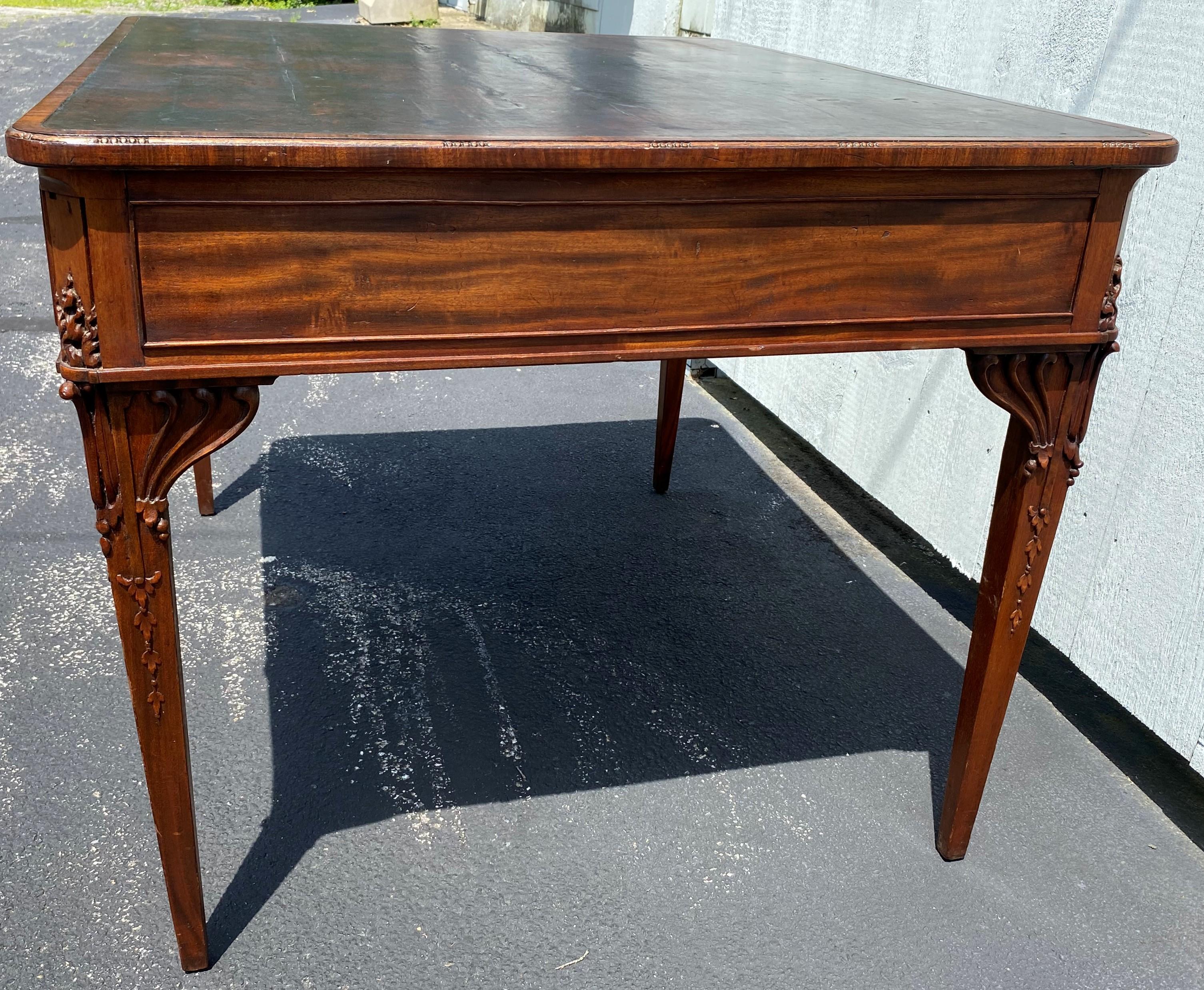 18th Century and Earlier 18th Century English Mahogany Leather Top Partners Desk with Carved Birds For Sale