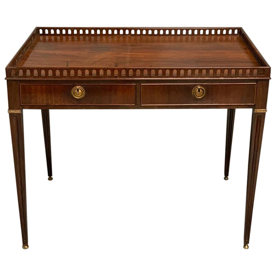 18th Century English Mahogany "Silver" Table with Fretwork Gallery and Drawers For Sale