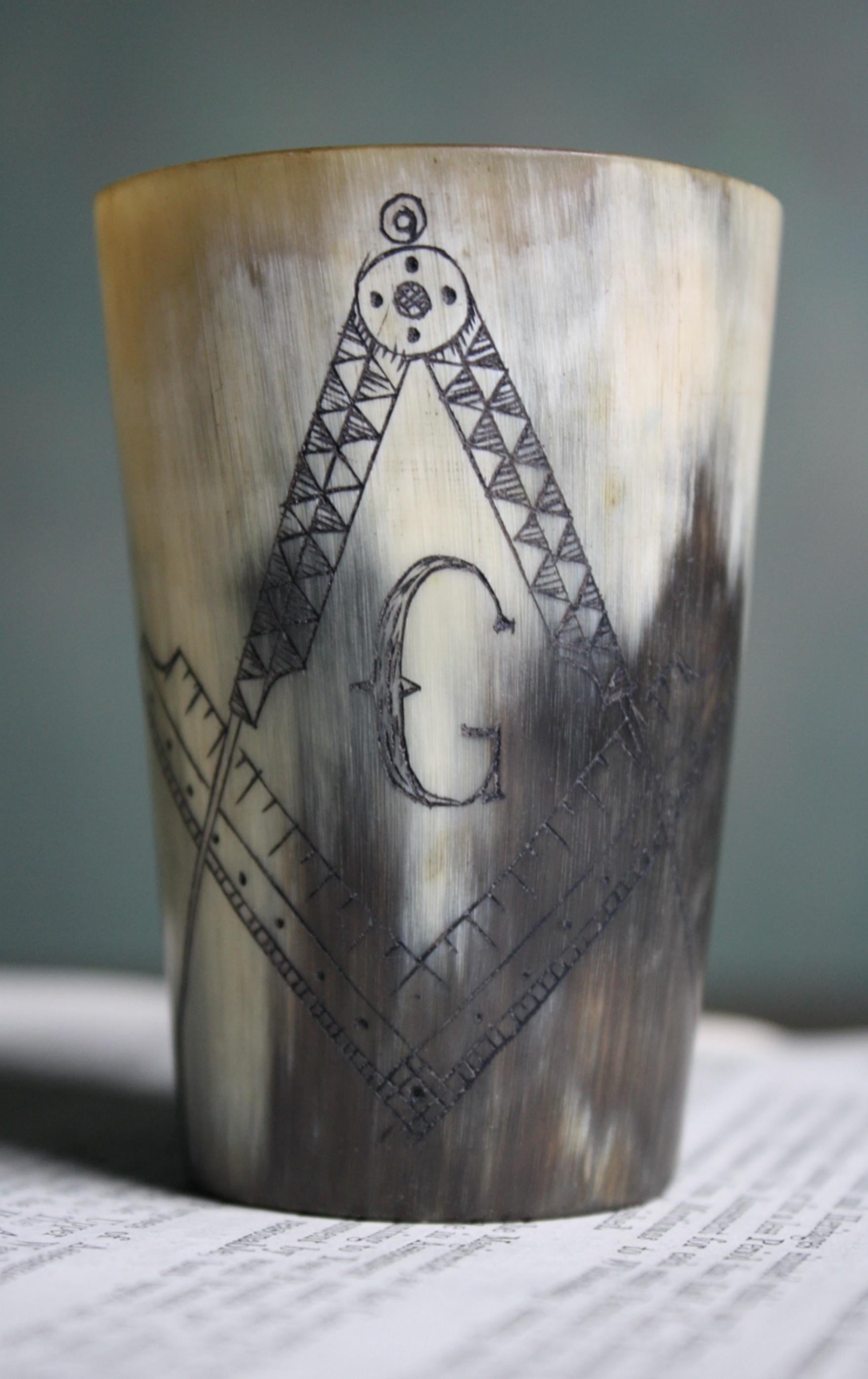 18th Century English Memento Mori, Masonic Horn Beaker 1