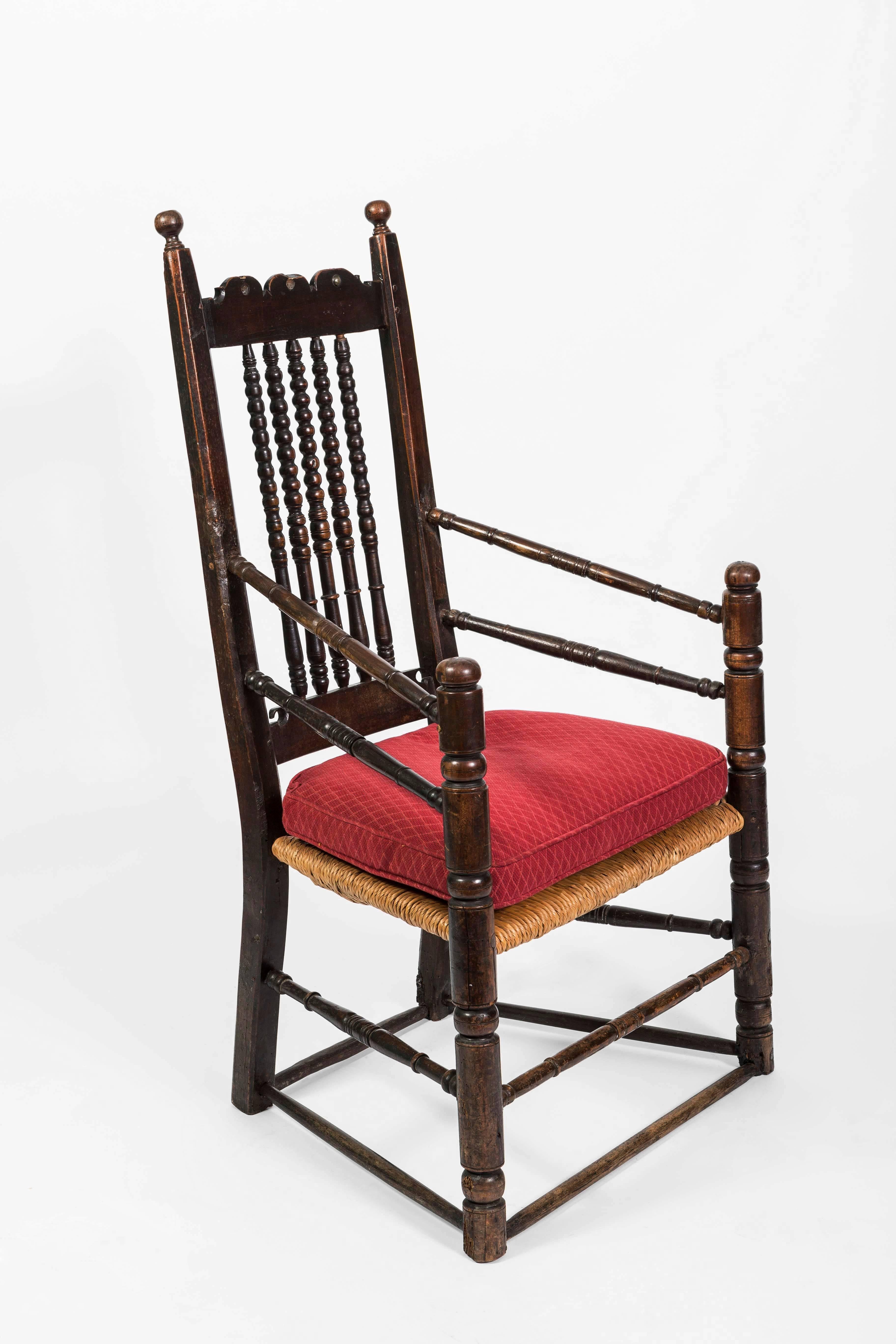 18th Century English Oak Bannister Armchair with Rush Seat In Good Condition For Sale In Nashville, TN