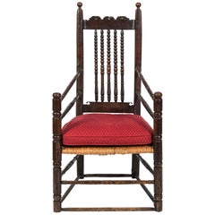 18th Century English Oak Bannister Armchair with Rush Seat