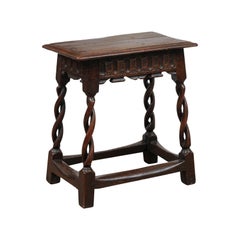 18th Century English Oak Barley Twist Leg Joint Stool