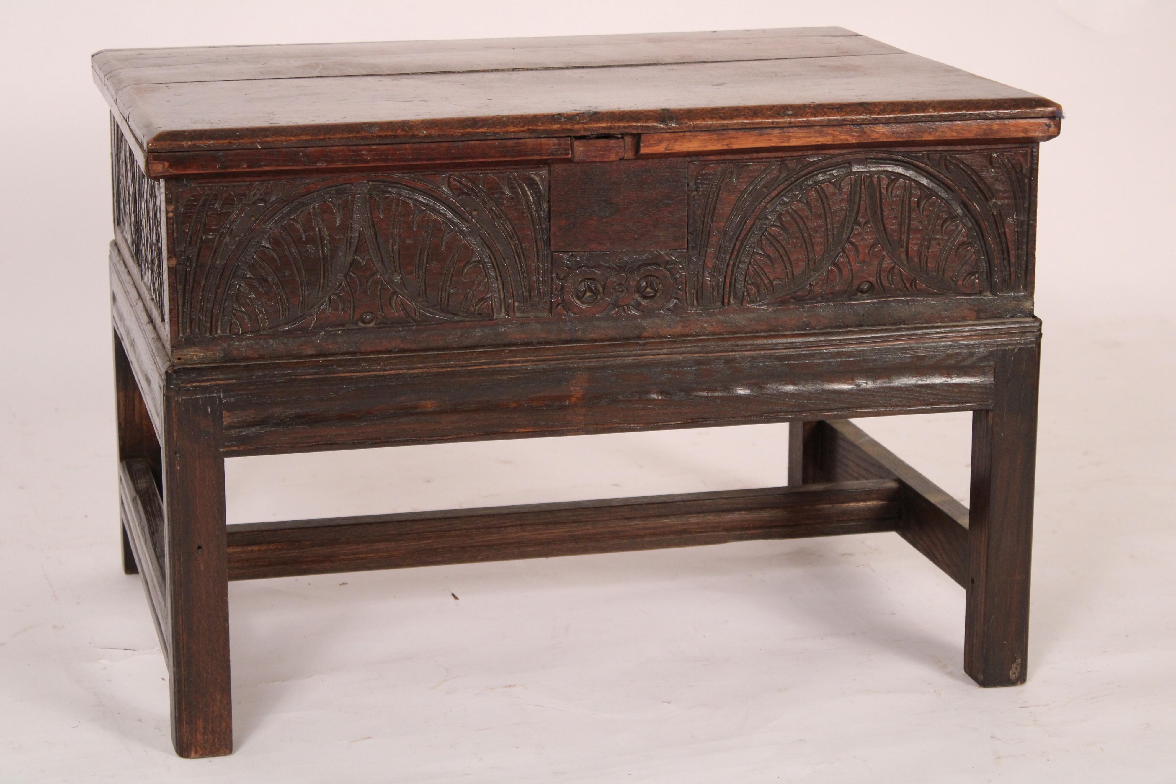 Jacobean 18th Century English Oak Bible Box / Side Table For Sale