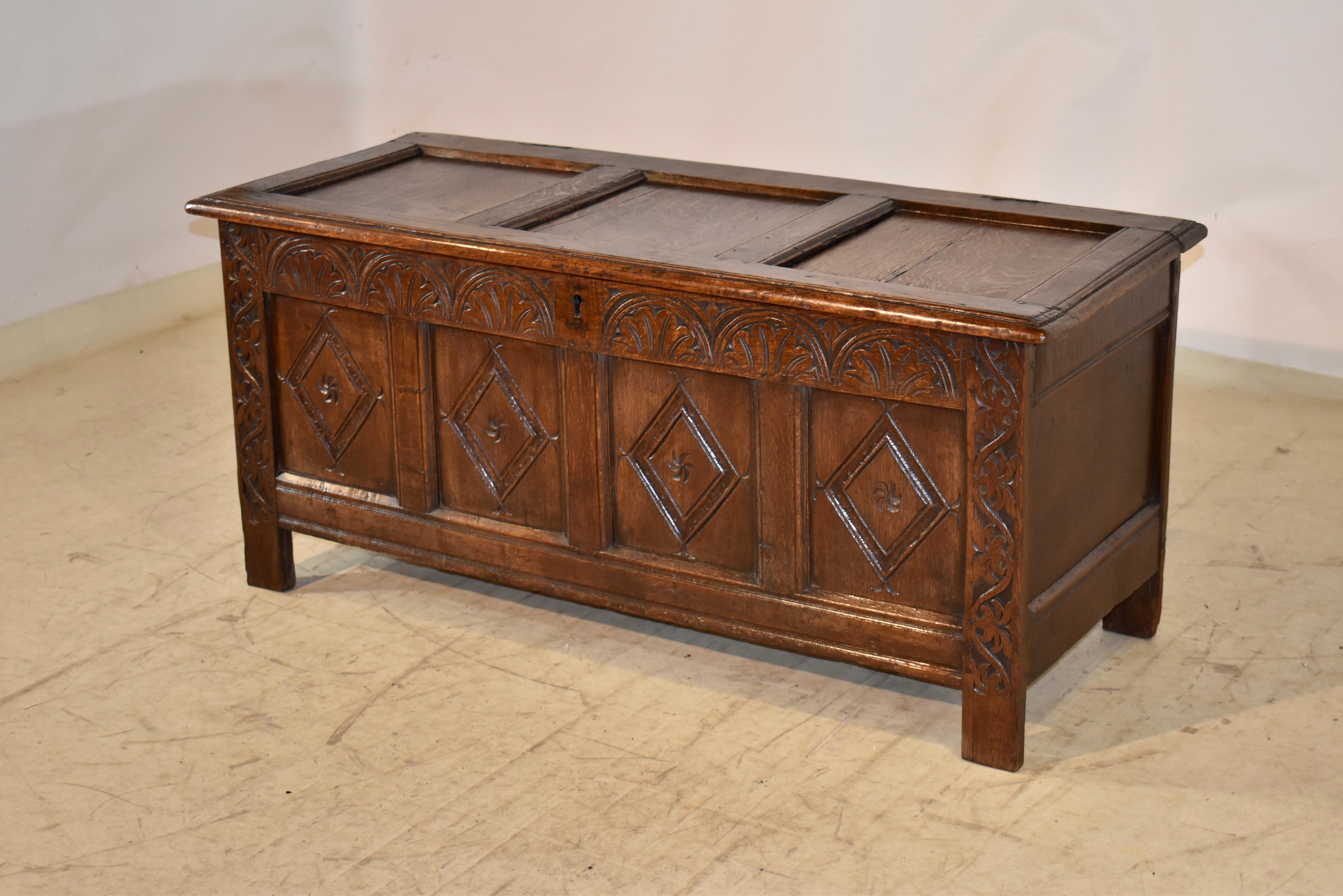 Hand-Carved 18th Century English Oak Blanket Chest For Sale