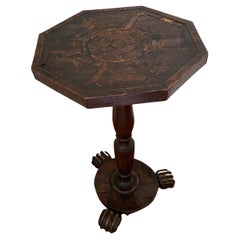 18th Century, English Oak Candle Stand with Inlaid Octagonal Top