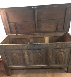 18th Century English Oak Carved Blanket Chest or Coffer