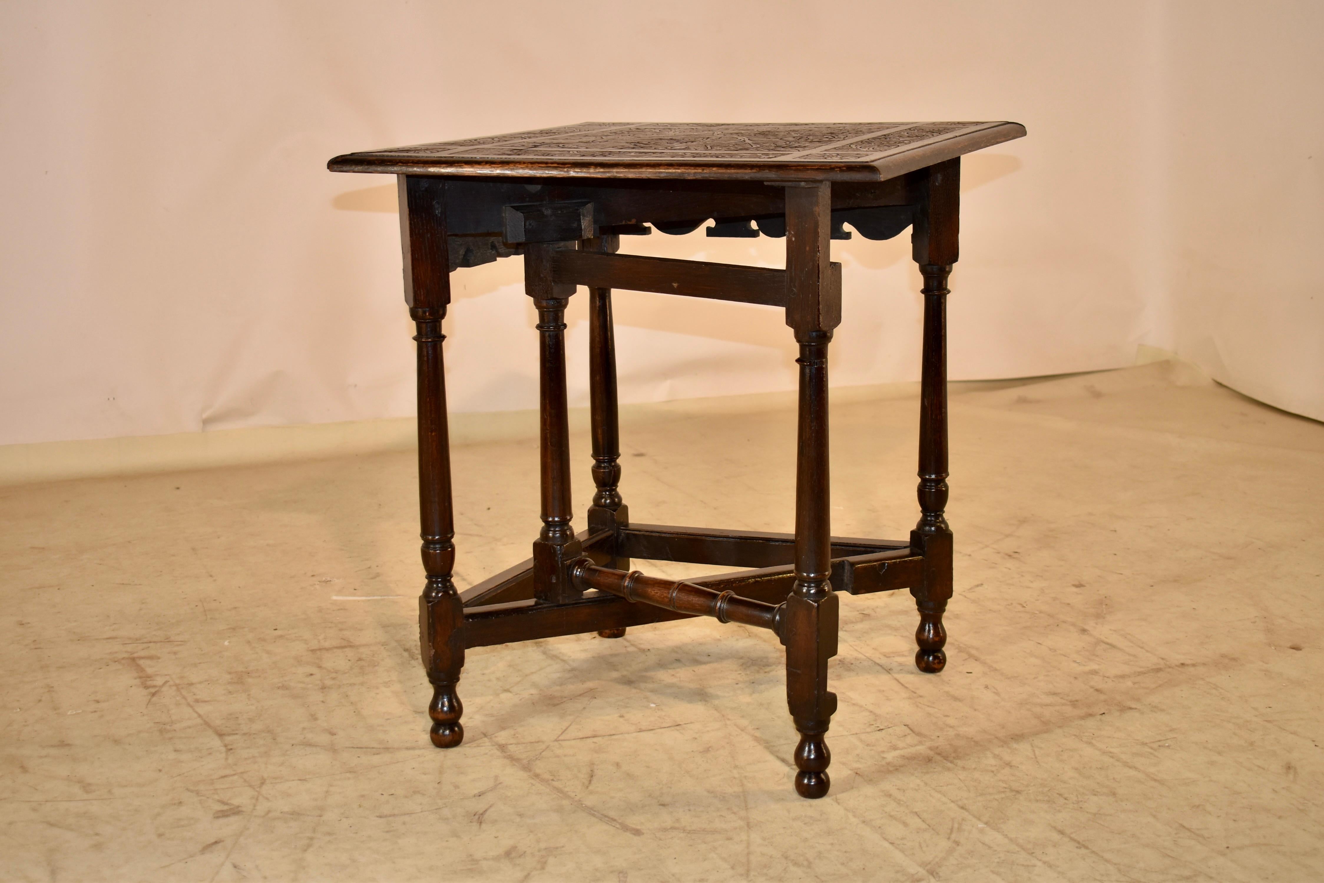 18th Century and Earlier 18th Century English Oak Carved Handkerchief Table For Sale