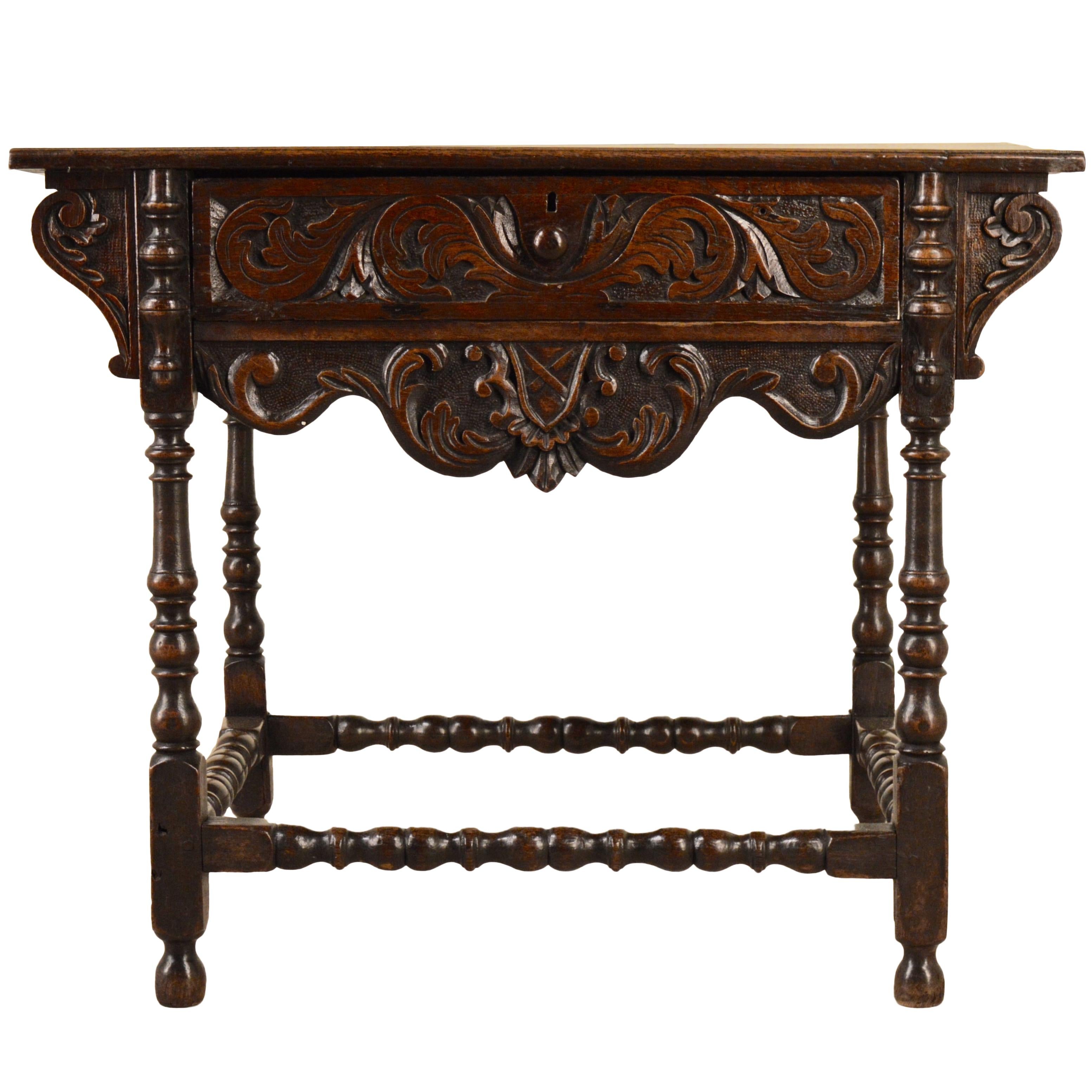 18th Century English Oak Carved Side Table