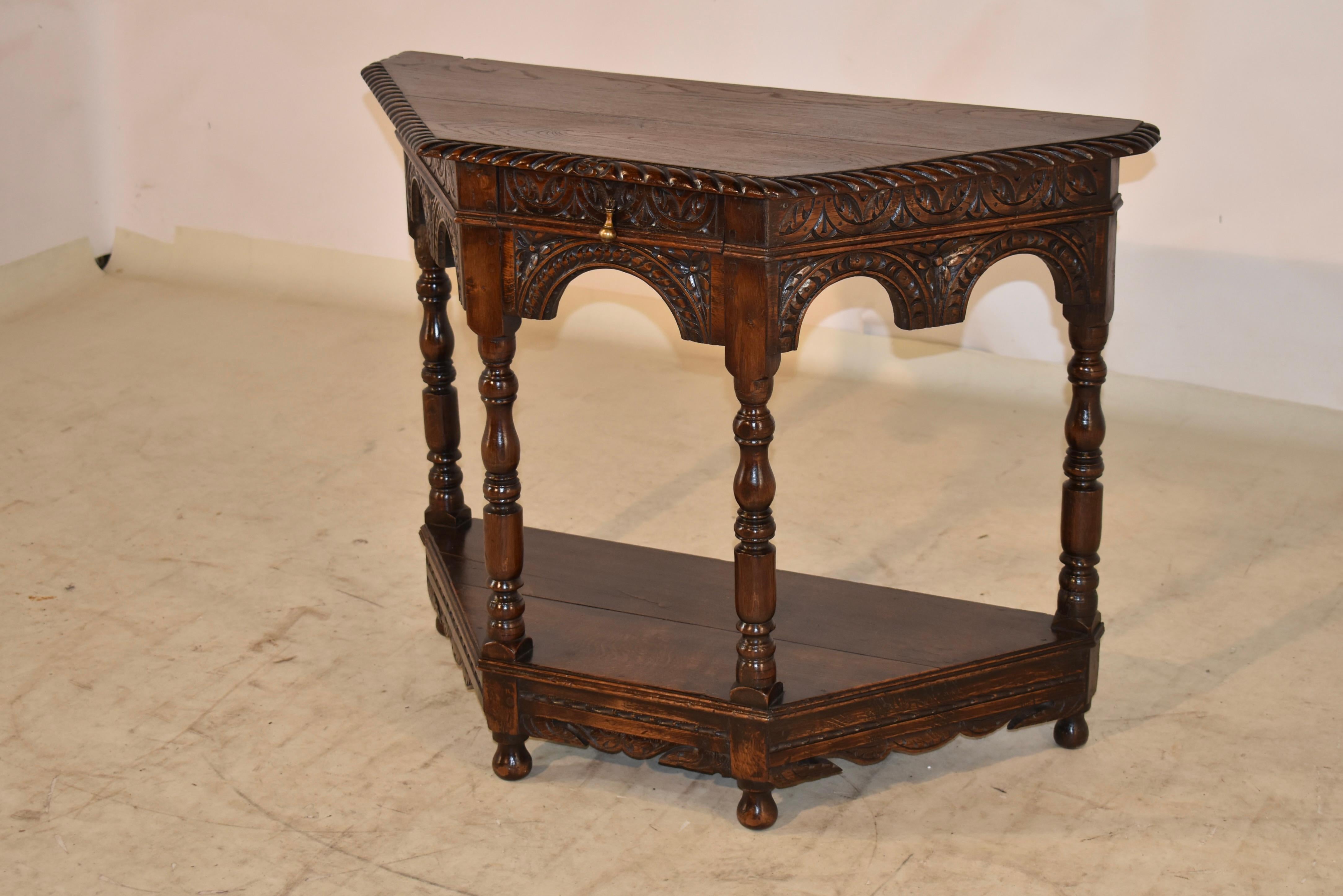 Hand-Carved 18th Century English Oak Carved Table For Sale