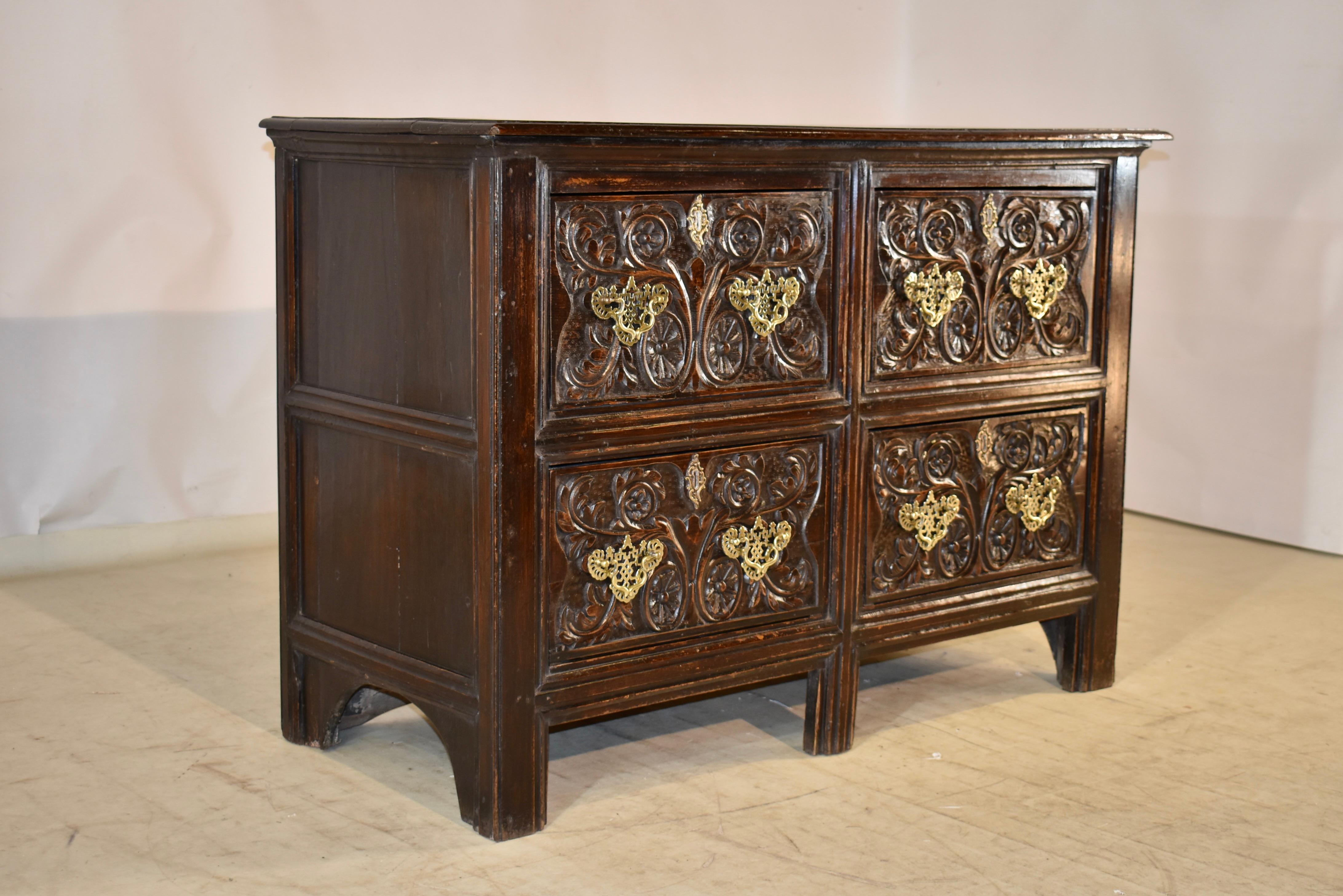 Hand-Carved 18th Century English Oak Chest of Drawers For Sale