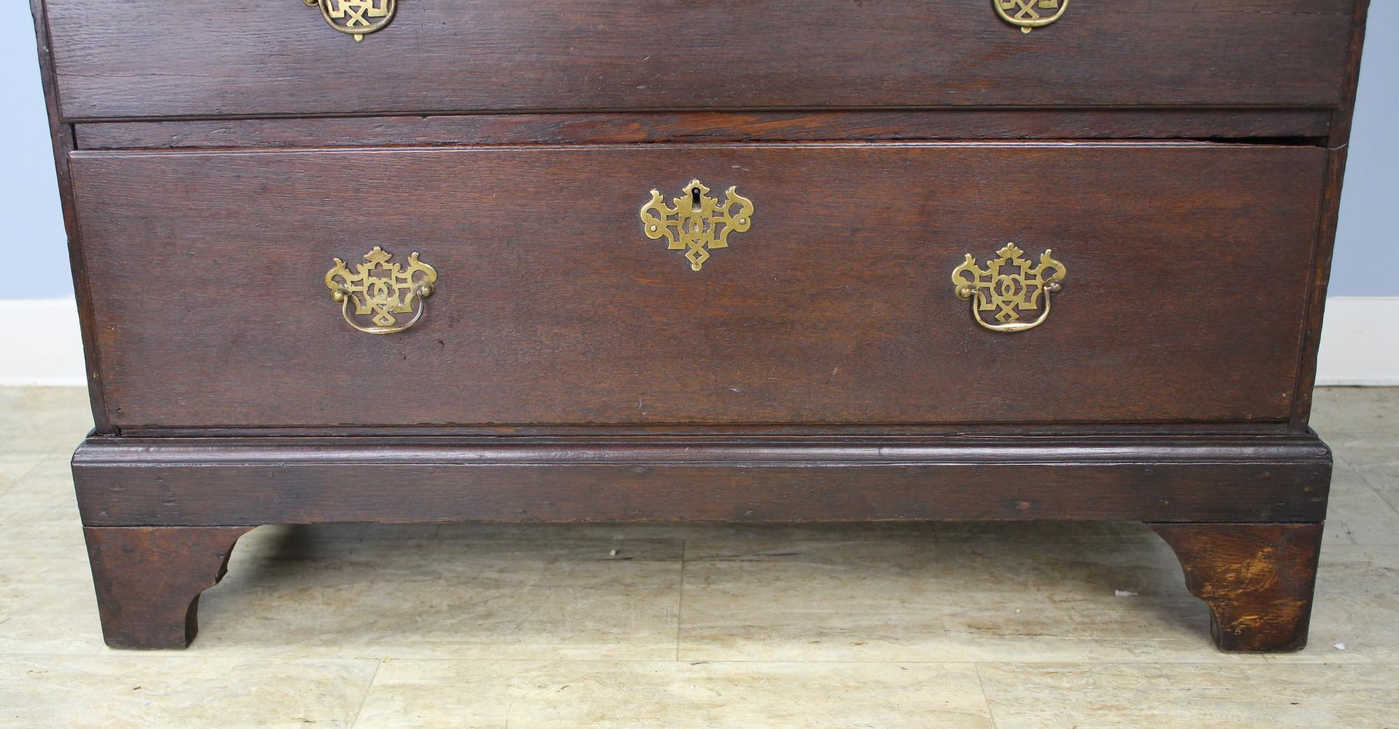 18th Century and Earlier 18th Century English Oak Chest of Drawers with Original Brasses For Sale