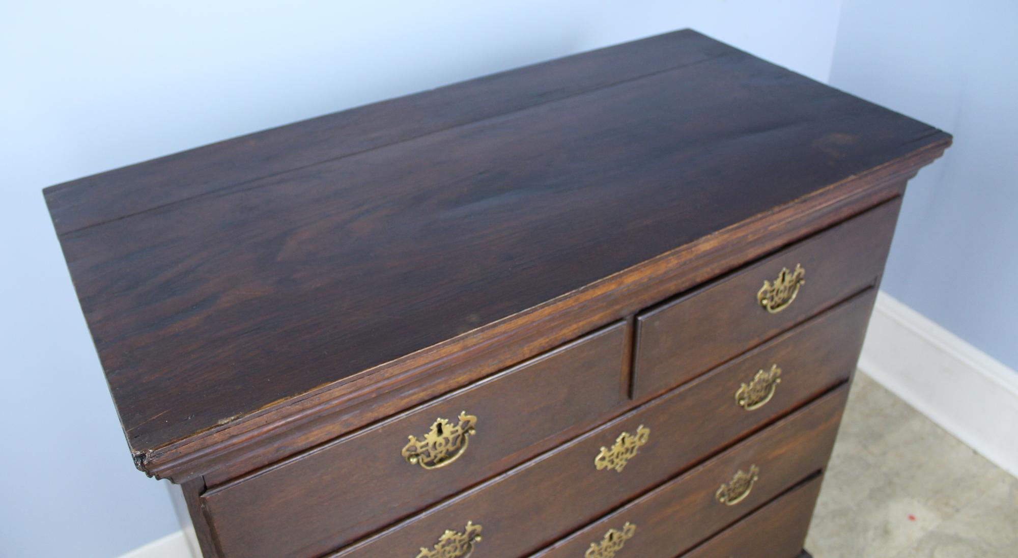 18th Century English Oak Chest of Drawers with Original Brasses For Sale 3