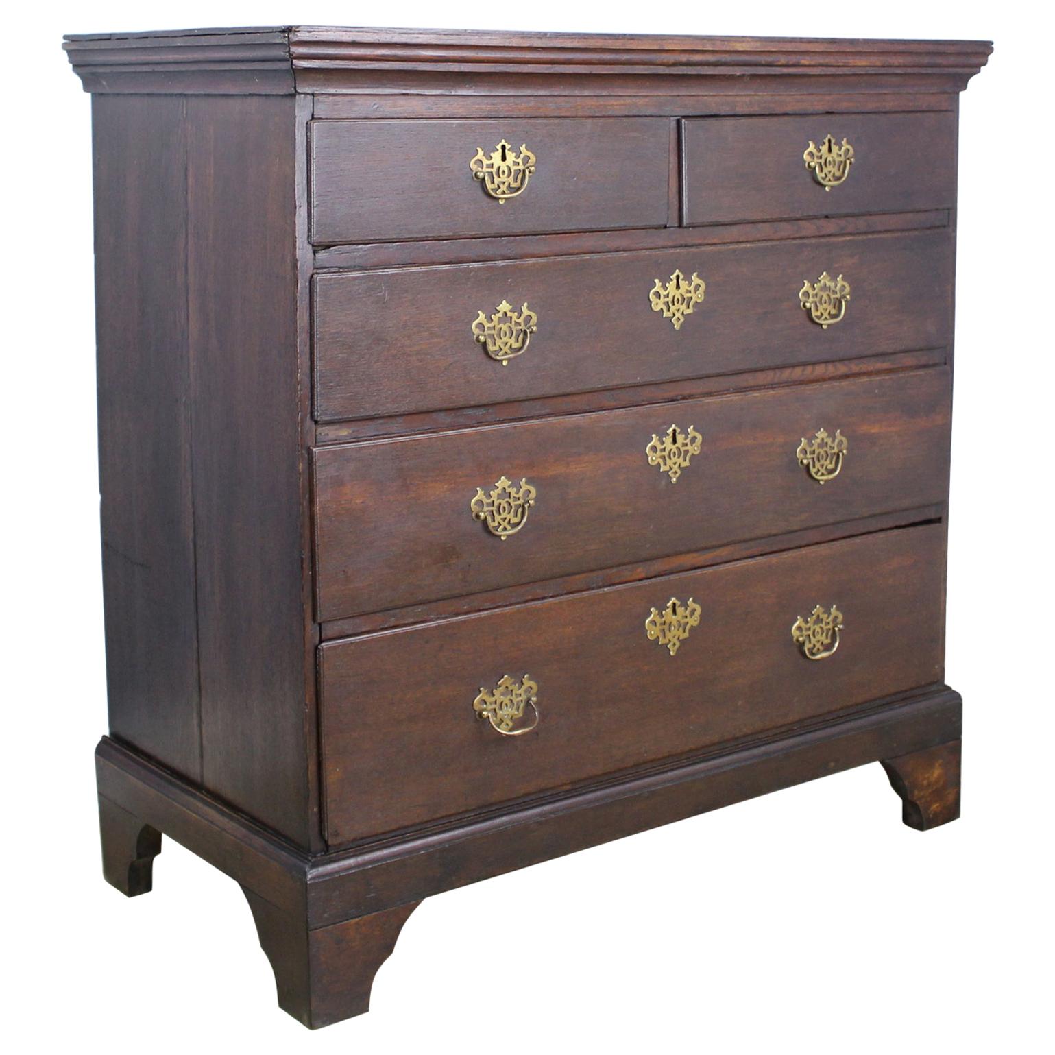 18th Century English Oak Chest of Drawers with Original Brasses For Sale