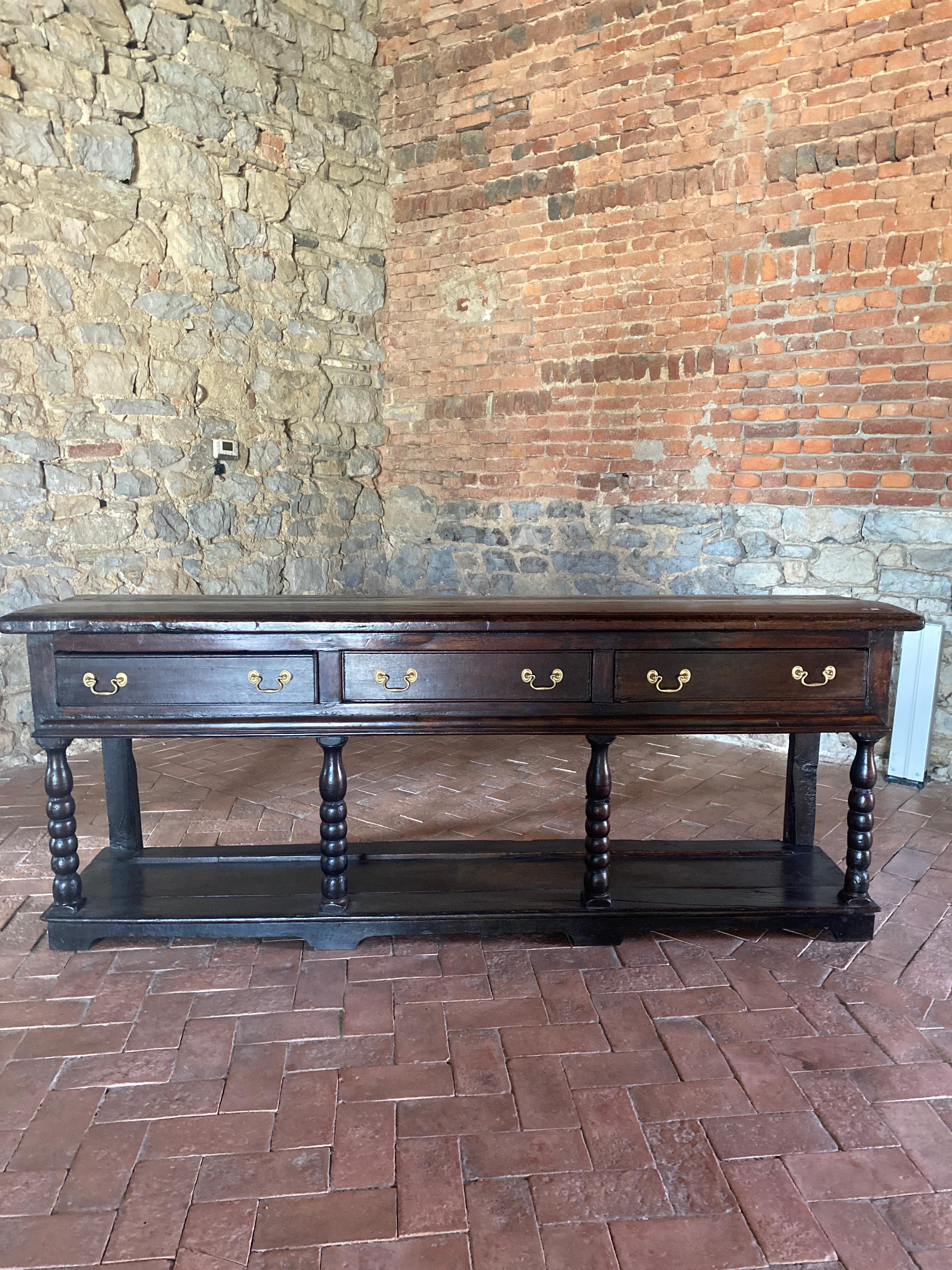 18th Century English Oak Console with 3 Drawers For Sale 12