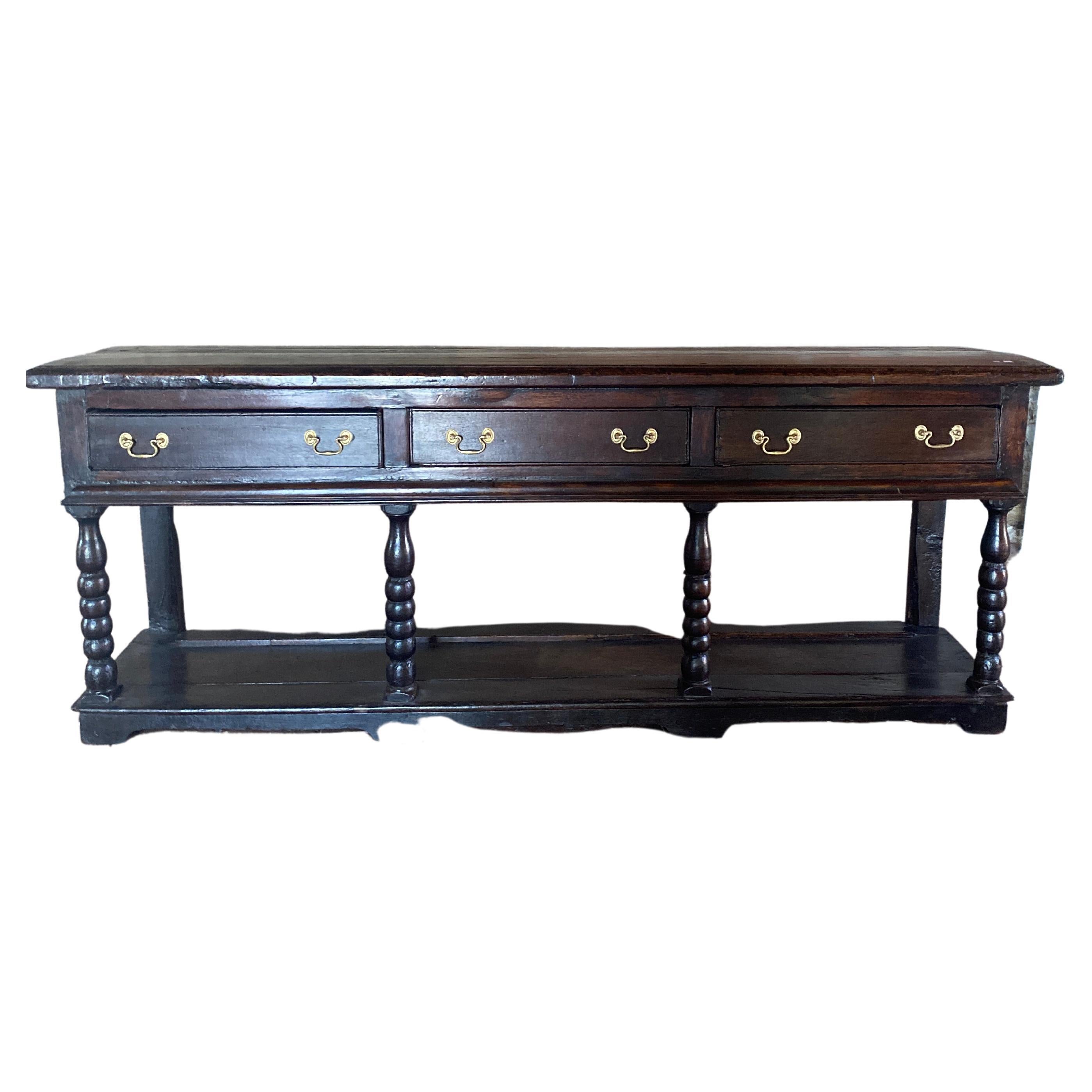 18th Century English Oak Console with 3 Drawers For Sale