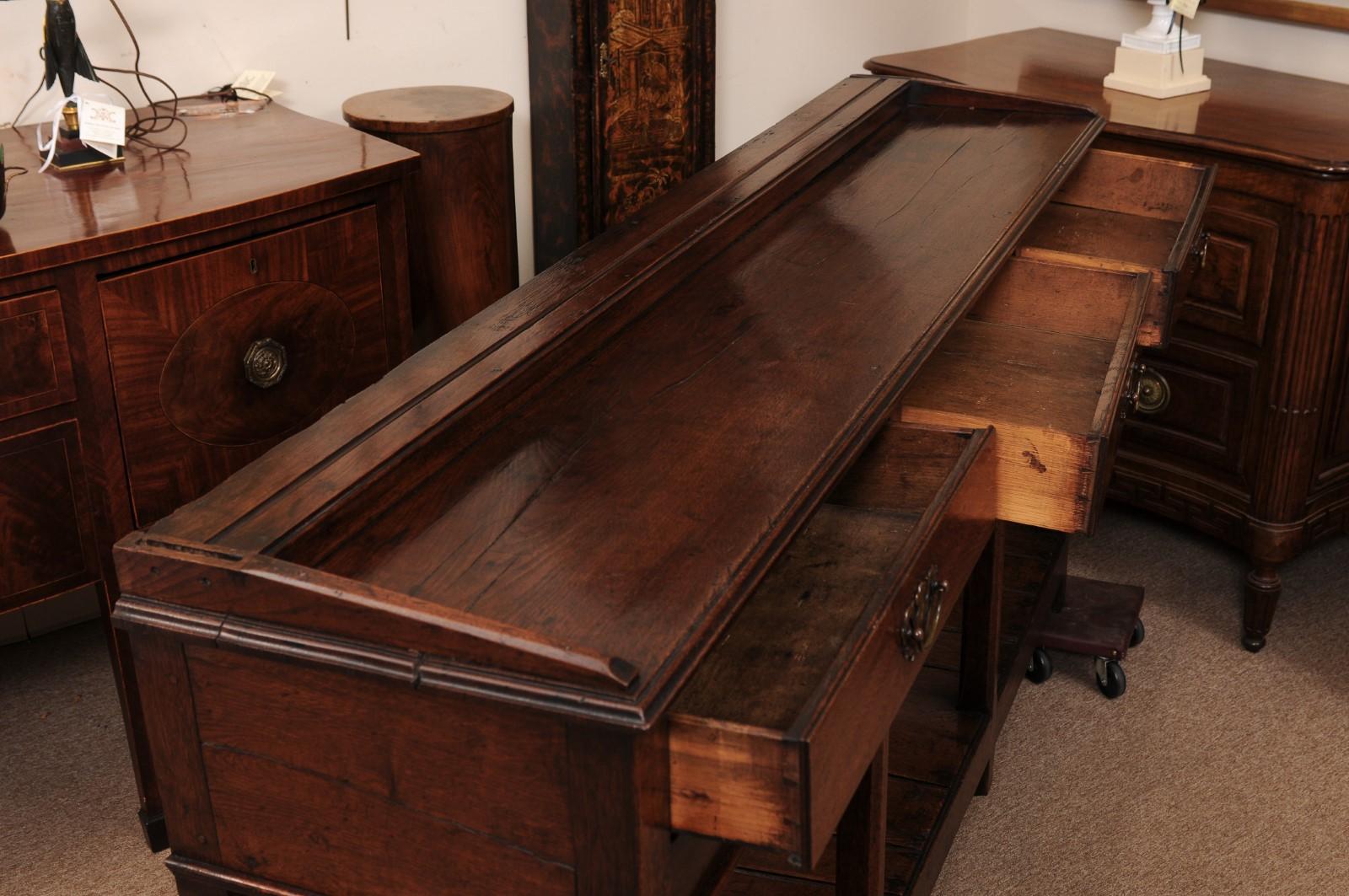 18th Century and Earlier  18th Century English Oak Dresser Base / Server Featuring 3 Drawers