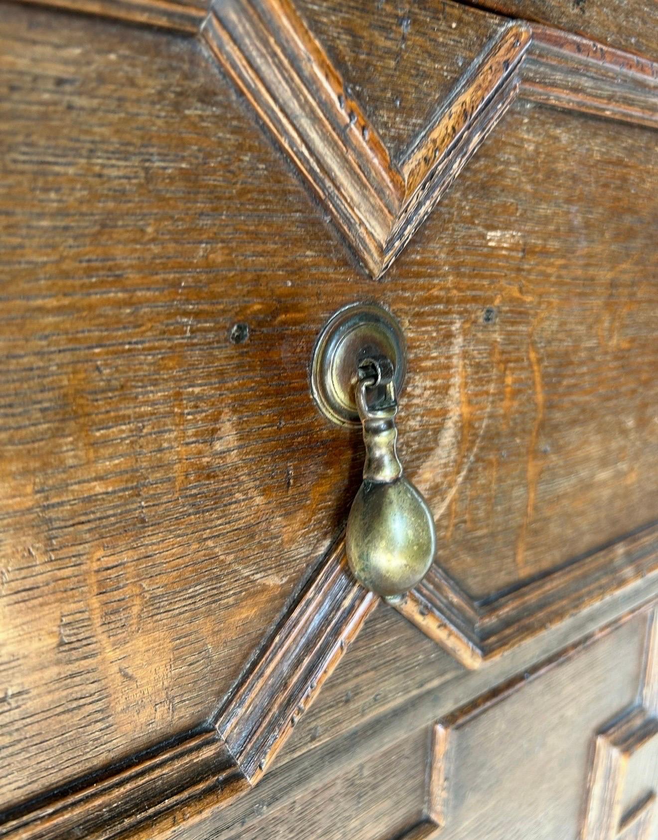 XIX secolo 18th century English oak geometric chest in vendita