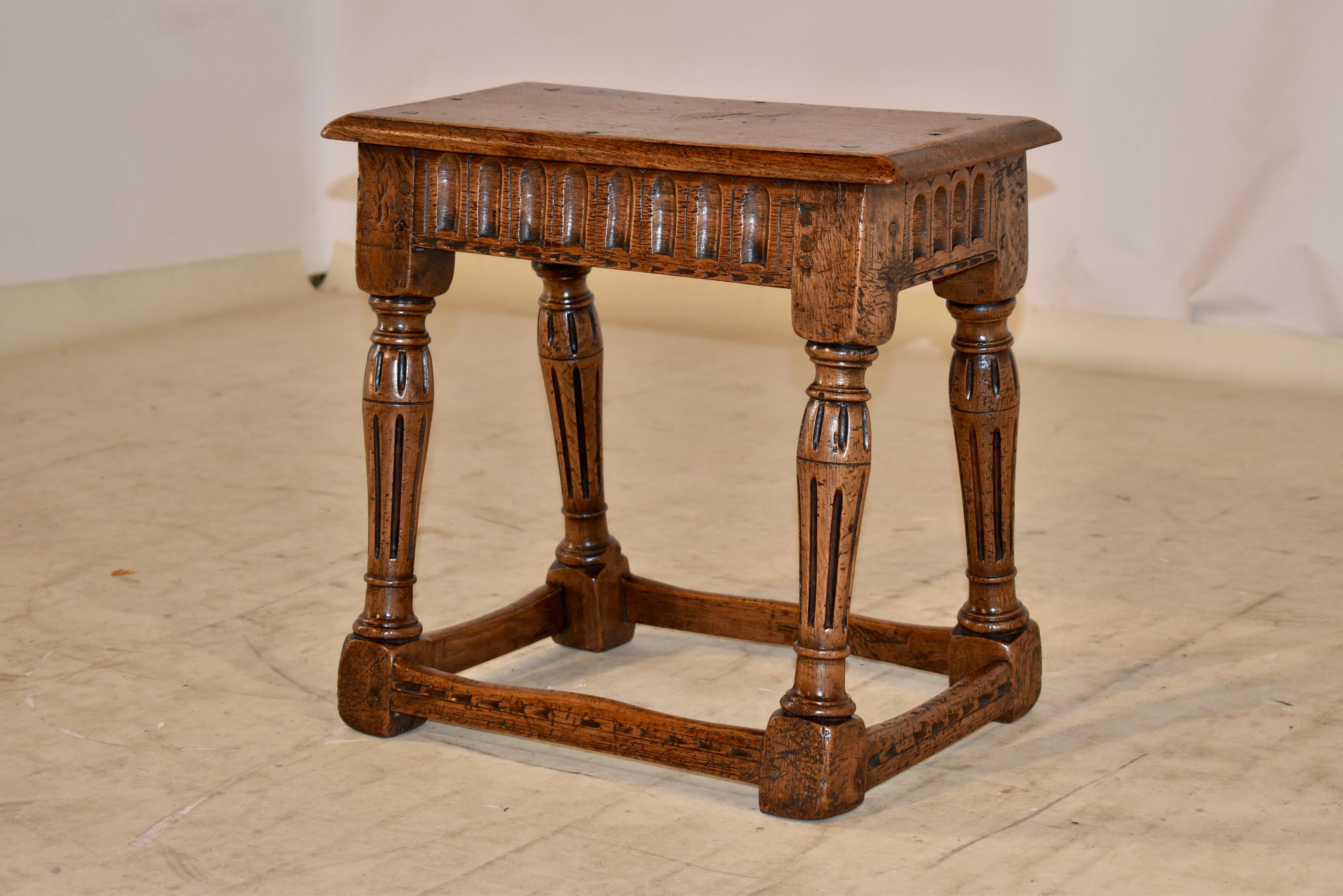 Hand-Carved 18th Century, English Oak Joint Stool For Sale