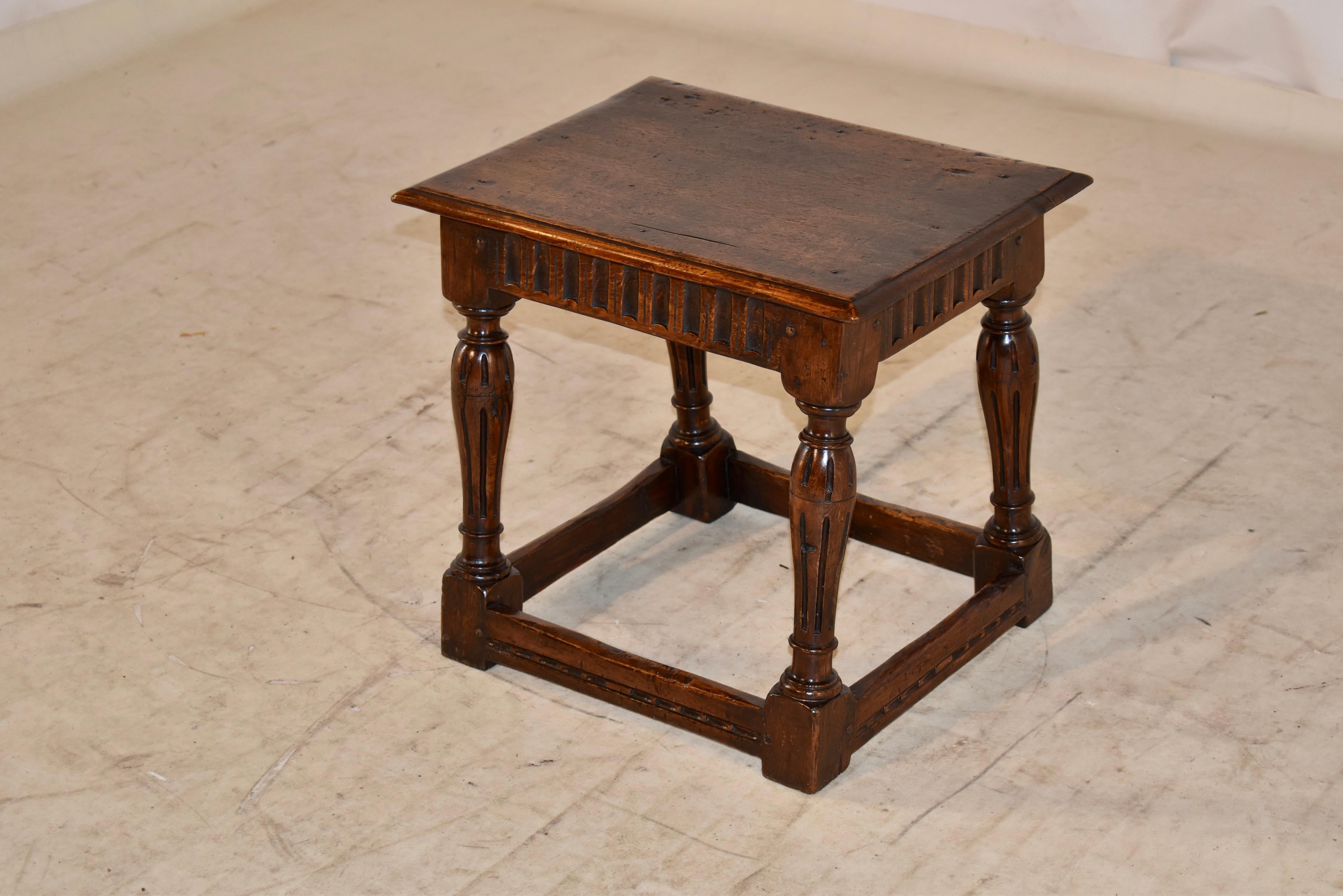 Hand-Carved 18th Century English Oak Joint Stool For Sale