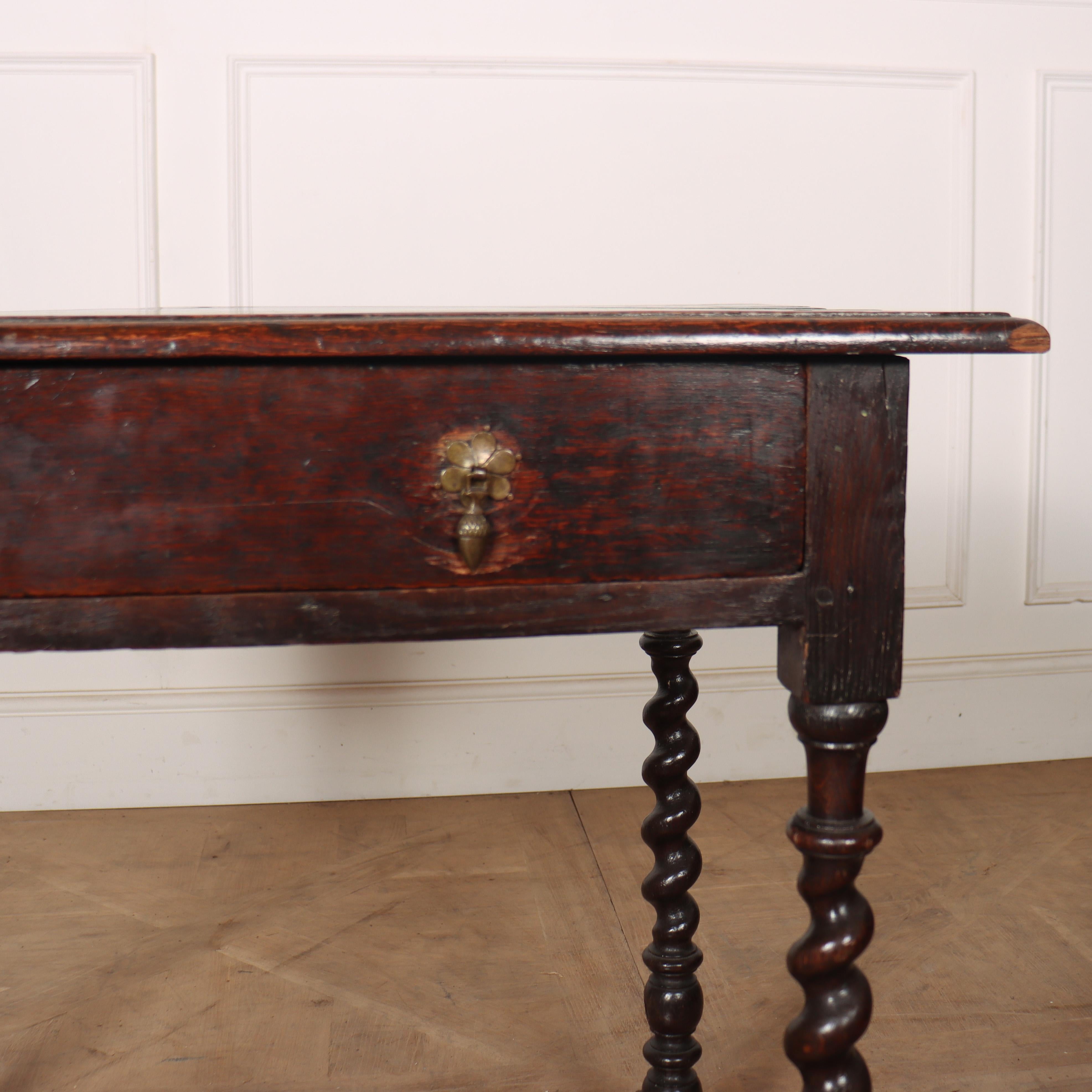 18th C English oak 1 drawer lamp table with barley twist legs. Lovely colour. 1760

Reference: 8205

Dimensions
33 inches (84 cms) Wide
20 inches (51 cms) Deep
29 inches (74 cms) High