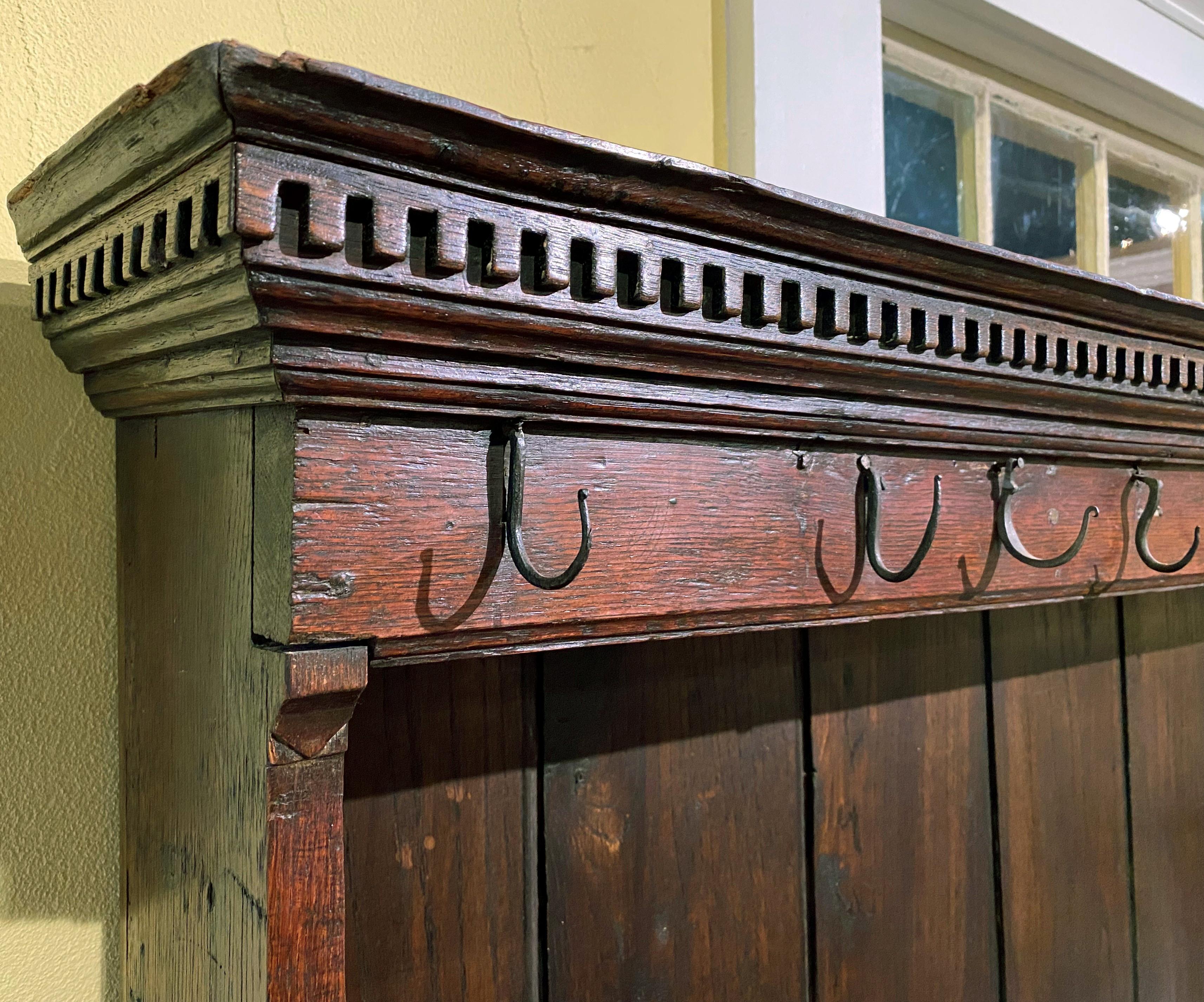 Wrought Iron 18th Century English Oak Pewter Dresser or Cupboard