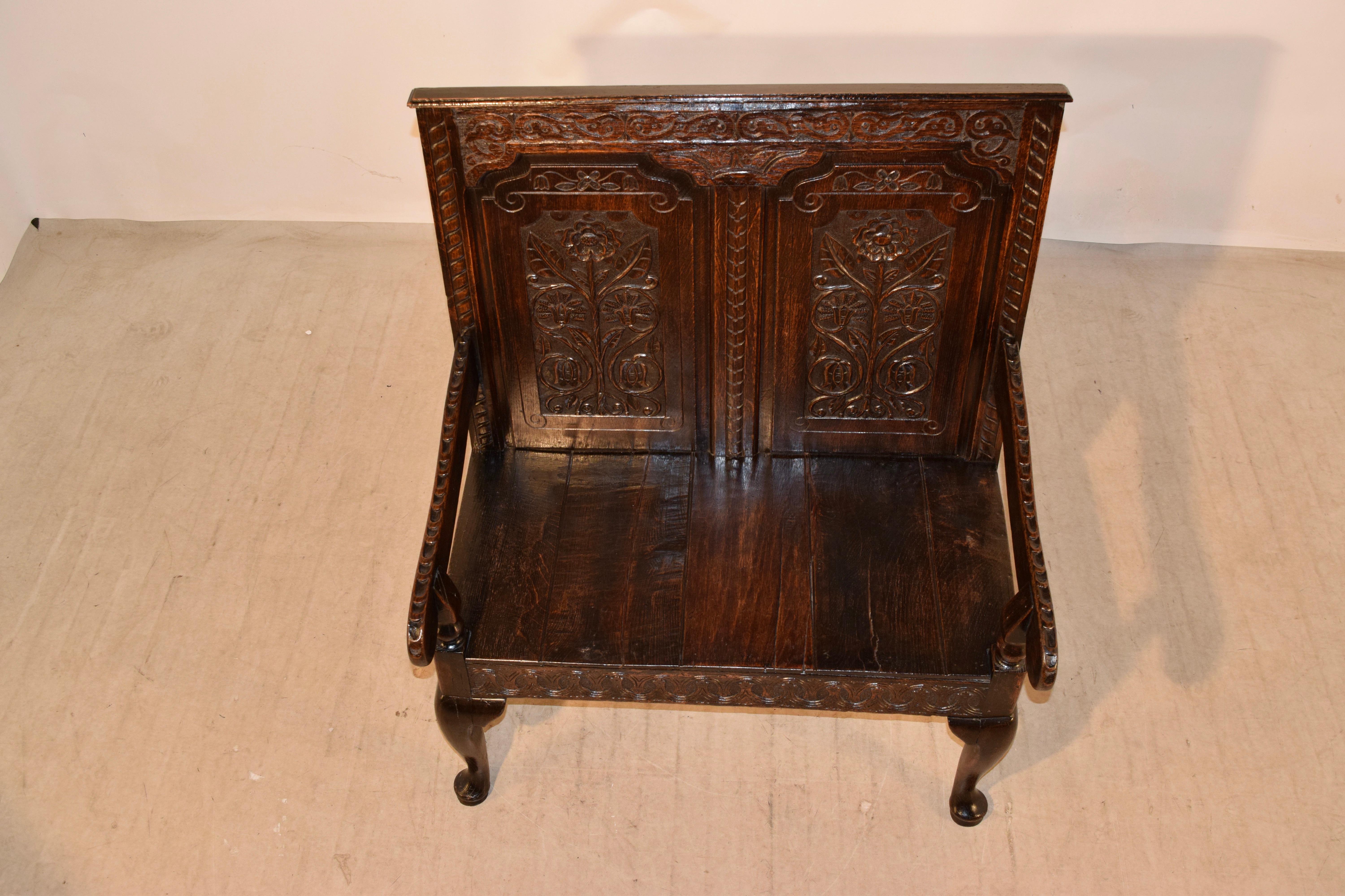 Hand-Carved 18th Century English Oak Settle