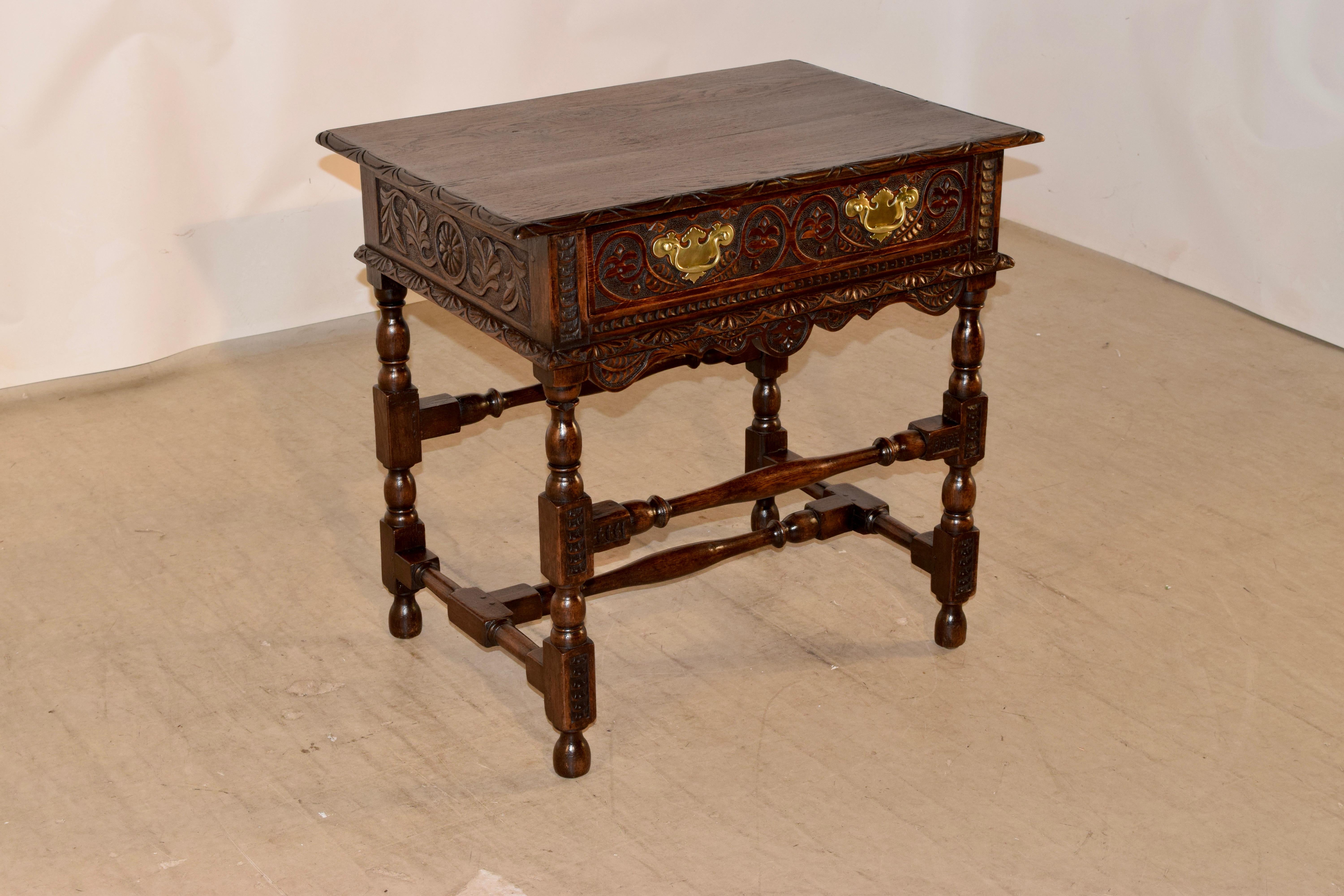 Hand-Carved 18th Century English Oak Side Table For Sale