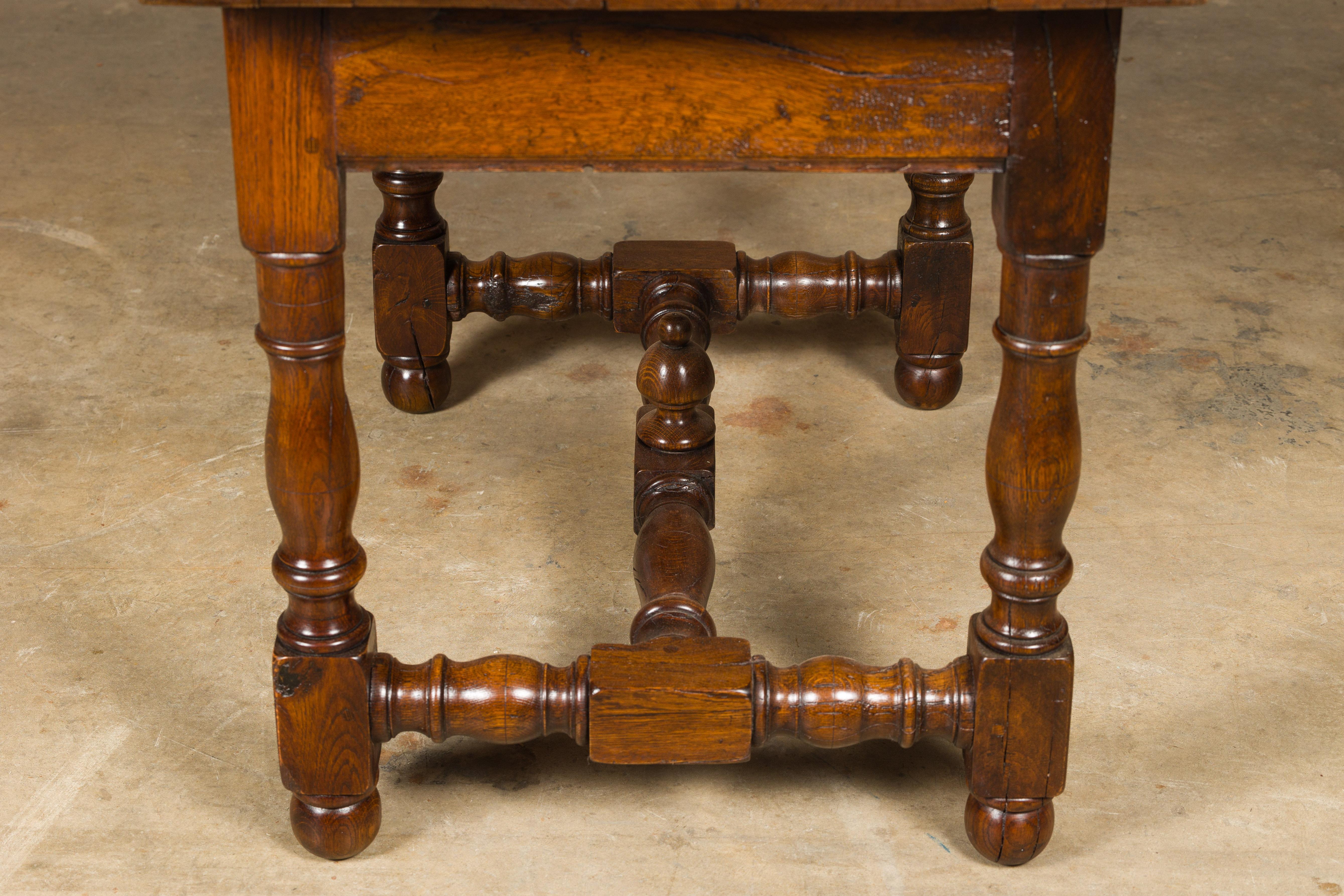 18th Century English Oak Side Table with Single Drawer and Turned Base For Sale 6
