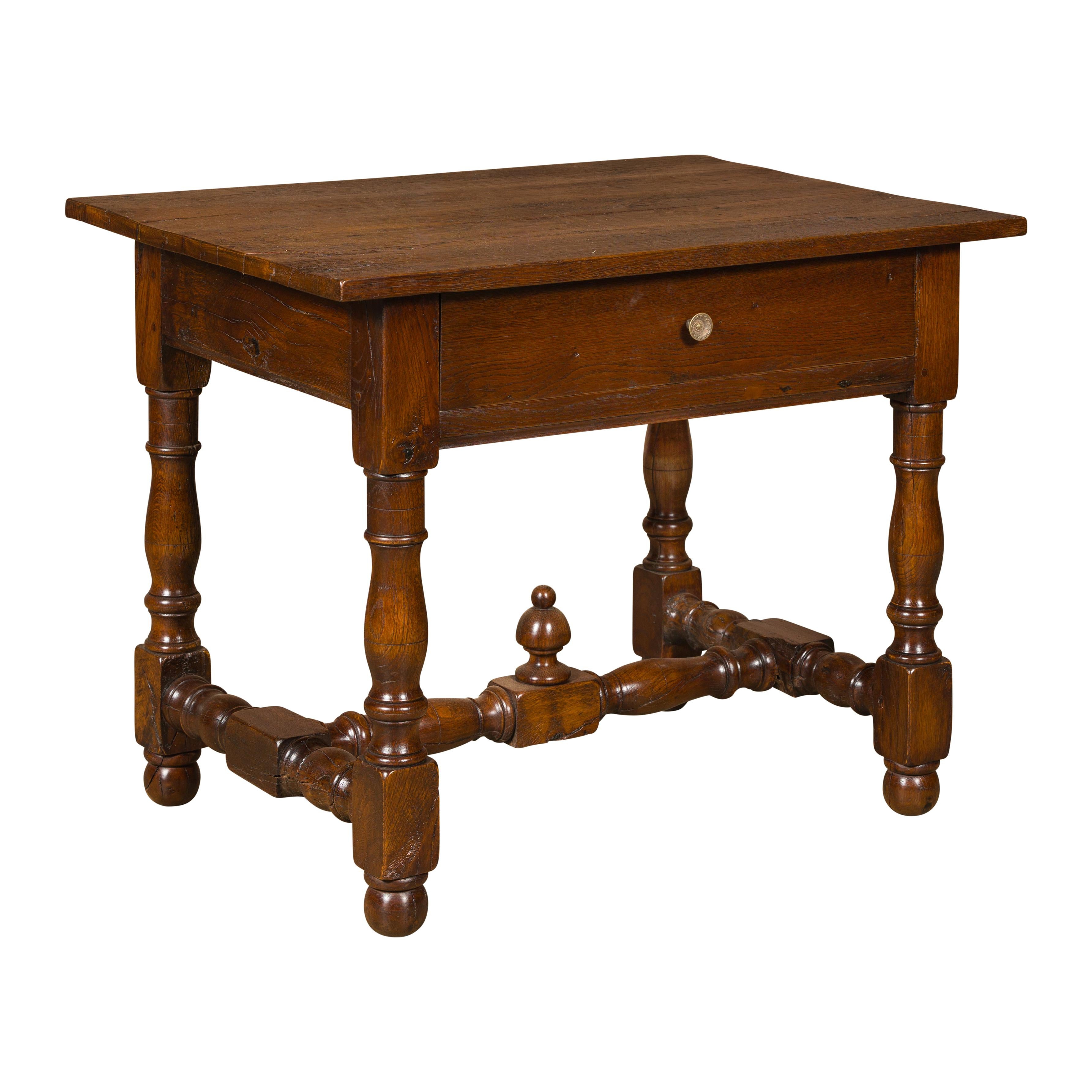 18th Century English Oak Side Table with Single Drawer and Turned Base For Sale 12