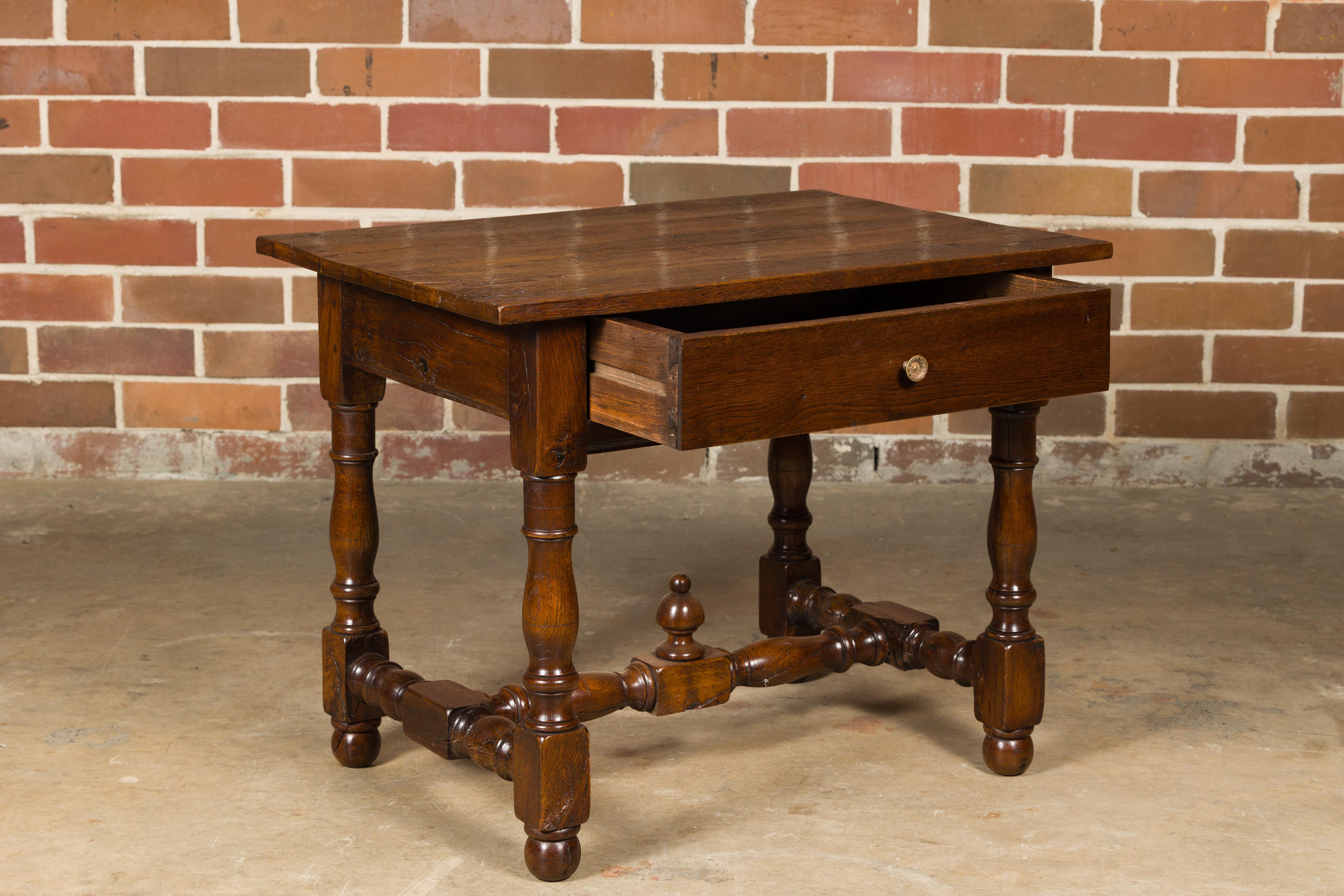 18th Century English Oak Side Table with Single Drawer and Turned Base For Sale 1