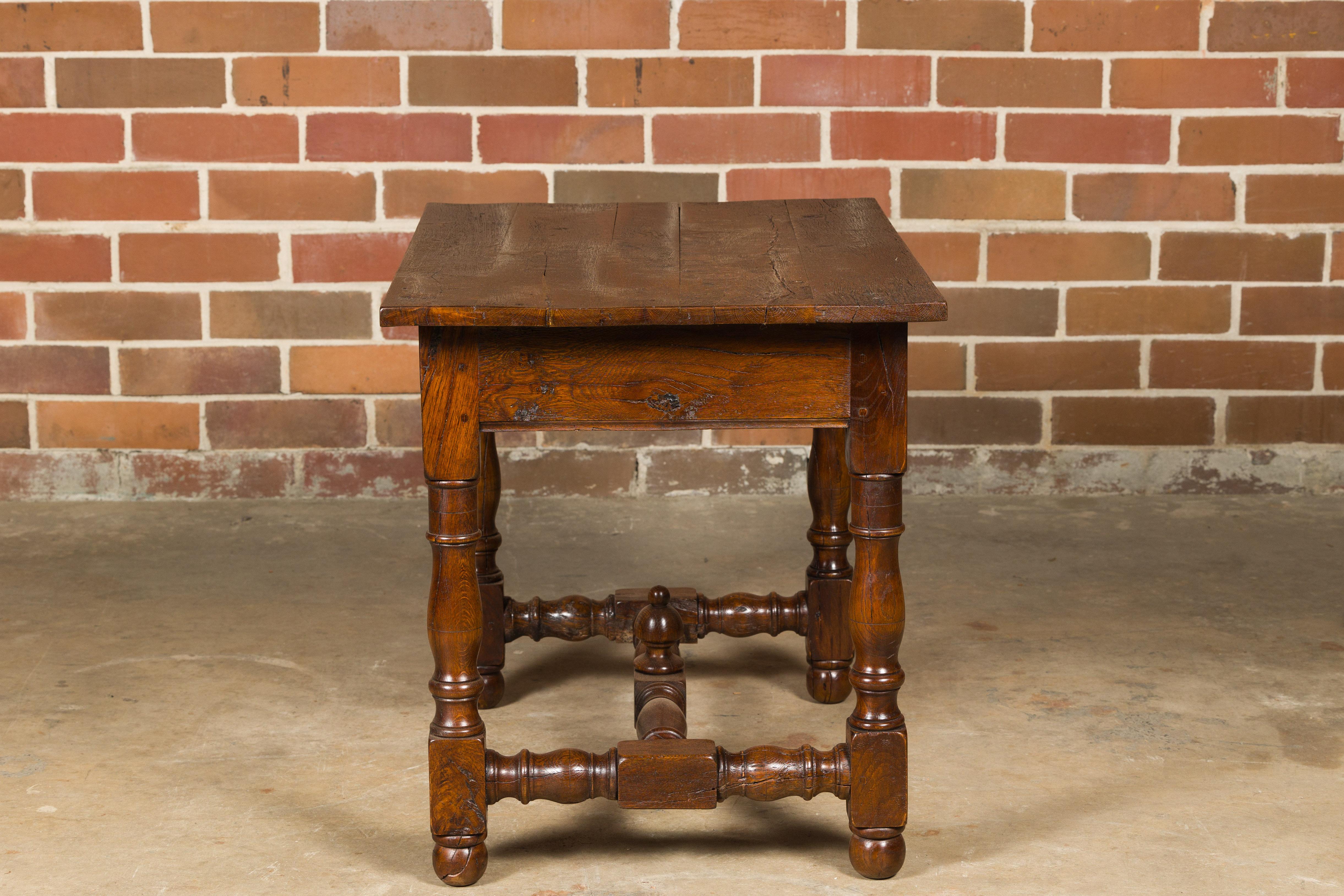 18th Century English Oak Side Table with Single Drawer and Turned Base For Sale 2