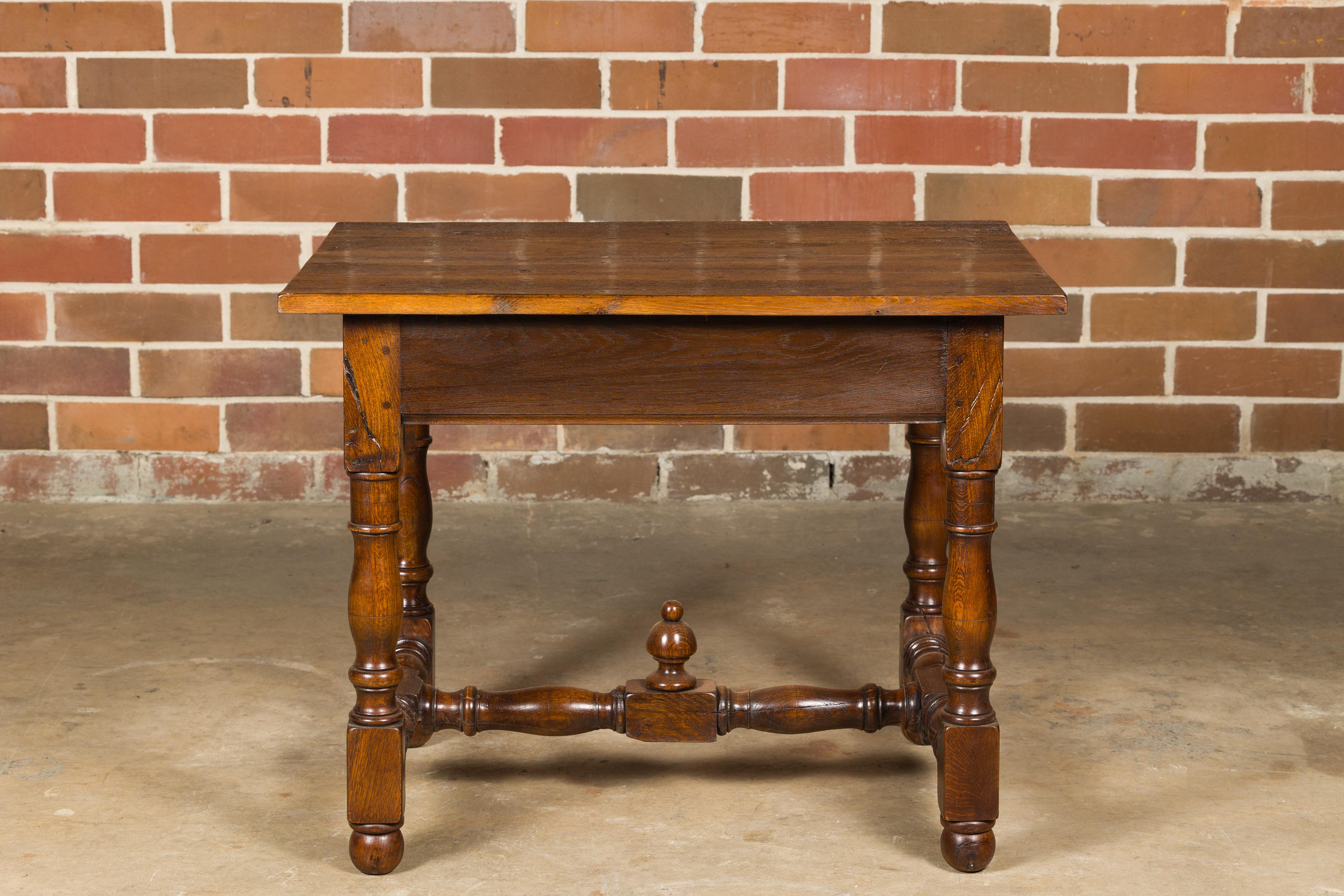 18th Century English Oak Side Table with Single Drawer and Turned Base For Sale 3