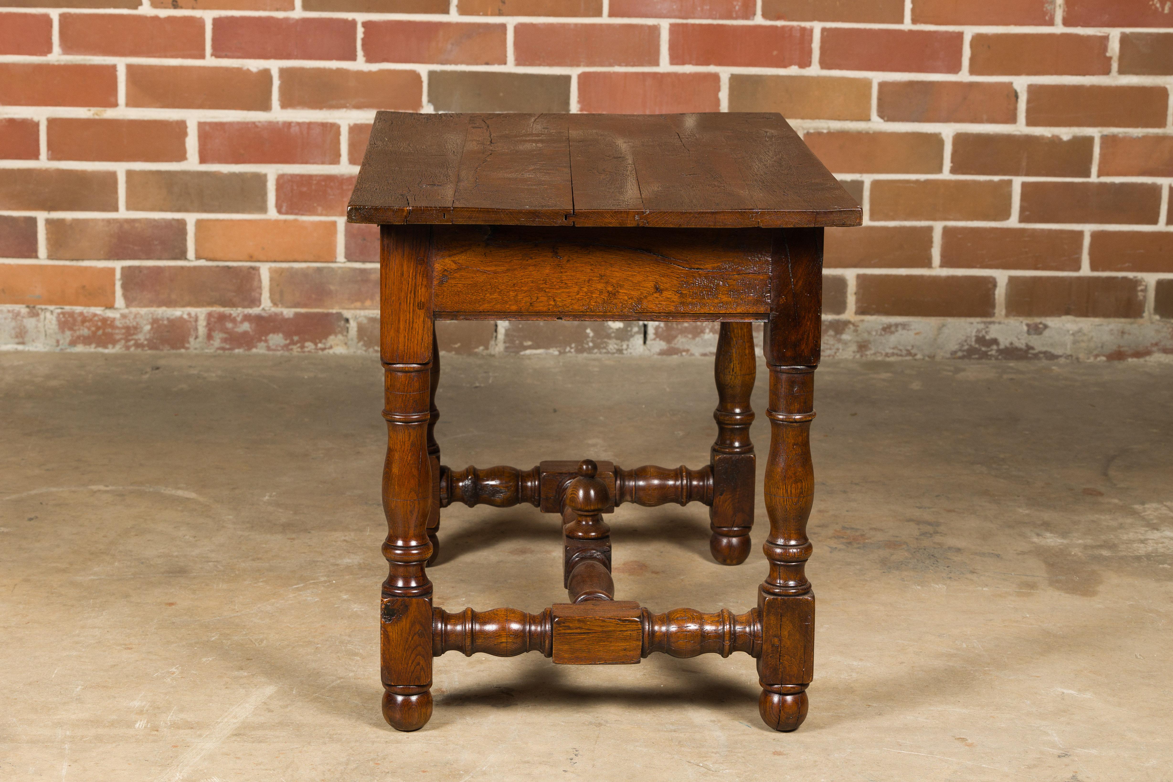 18th Century English Oak Side Table with Single Drawer and Turned Base For Sale 4