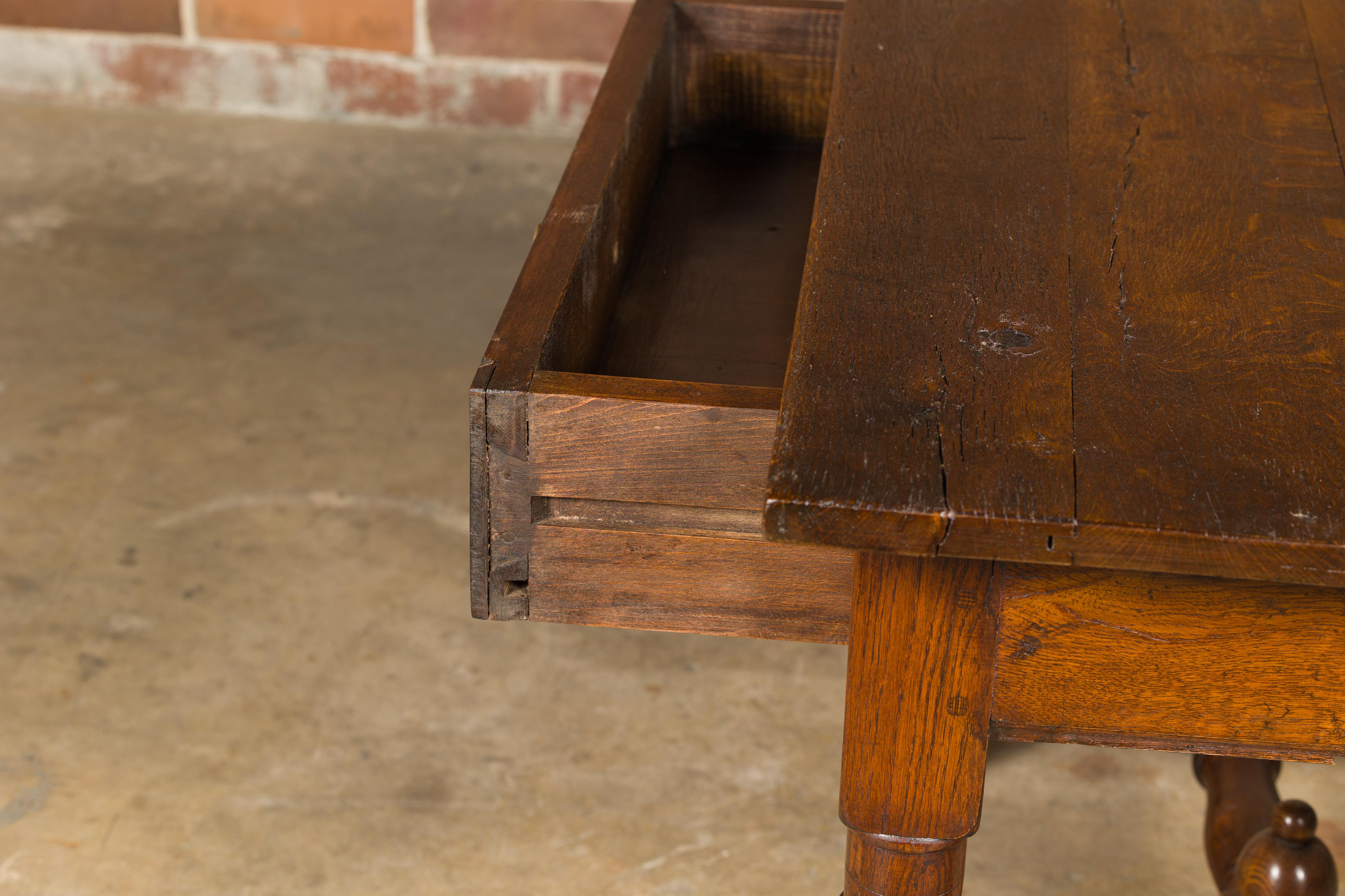 18th Century English Oak Side Table with Single Drawer and Turned Base For Sale 5